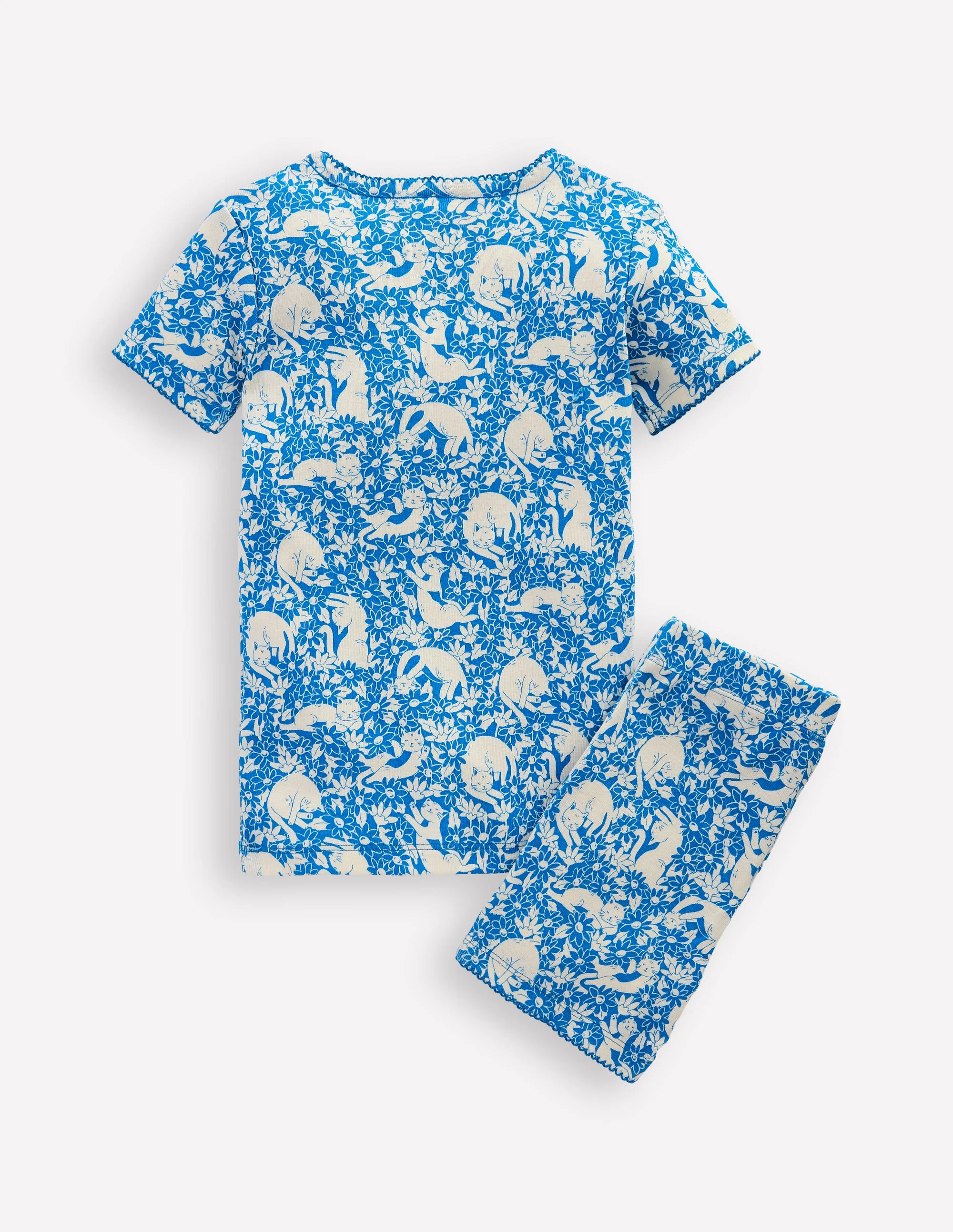 Snug Short John Pajamas-Kingfisher Blue Kitten Meadow - Image 2