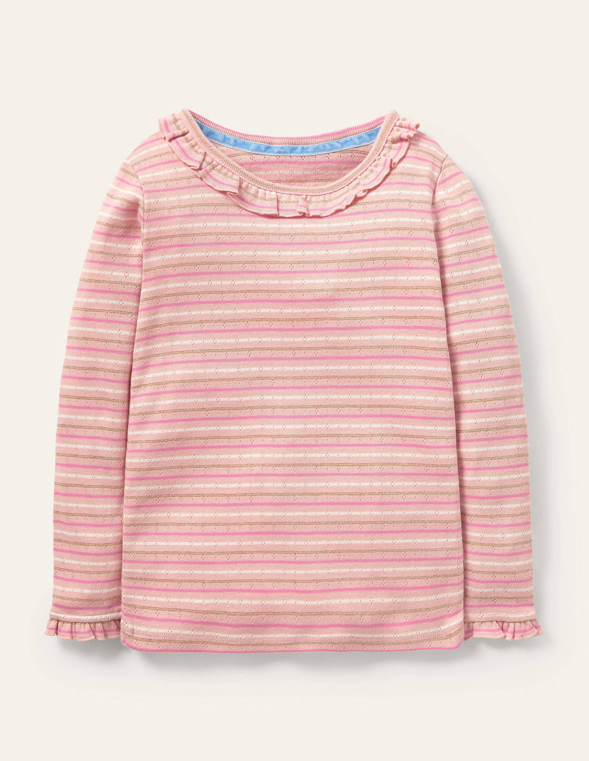 Sparkly Ruffle Pointelle Top-Provence Pink/ Gold