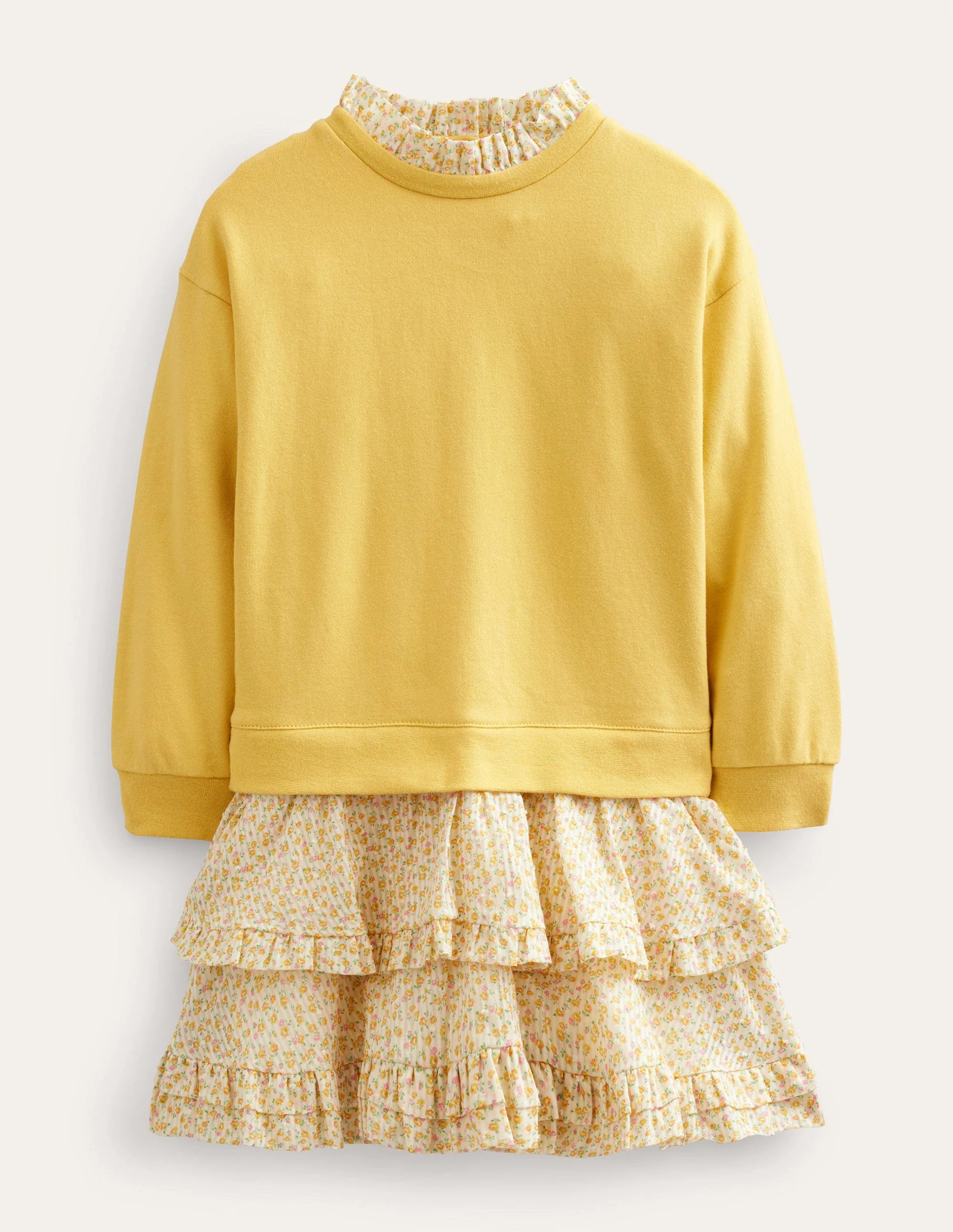 Sweat Woven Mix Dress-Sweet Honeycomb Yellow