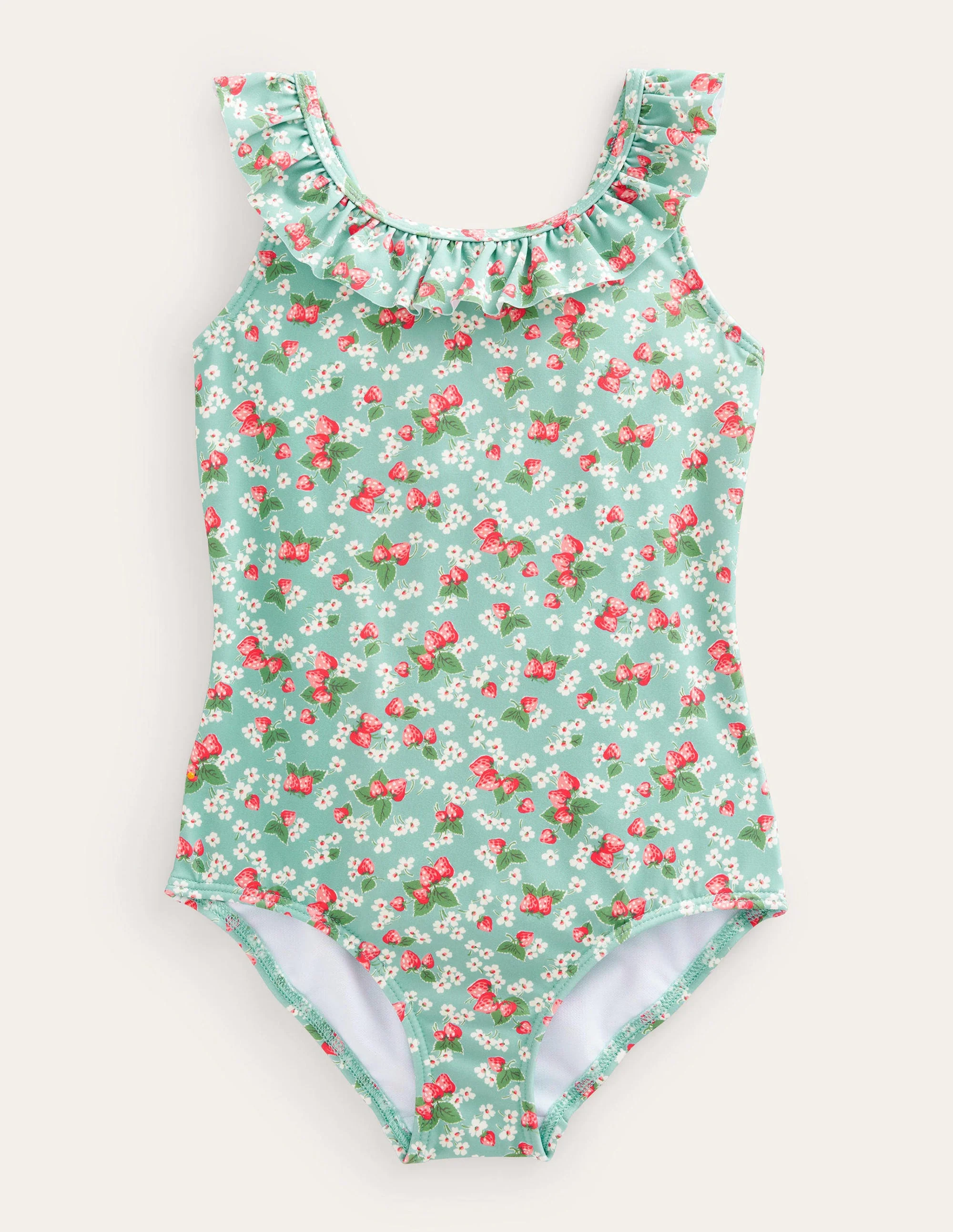Tie Back Frilly Swimsuit-Aqua Sea Strawberry Ditsy