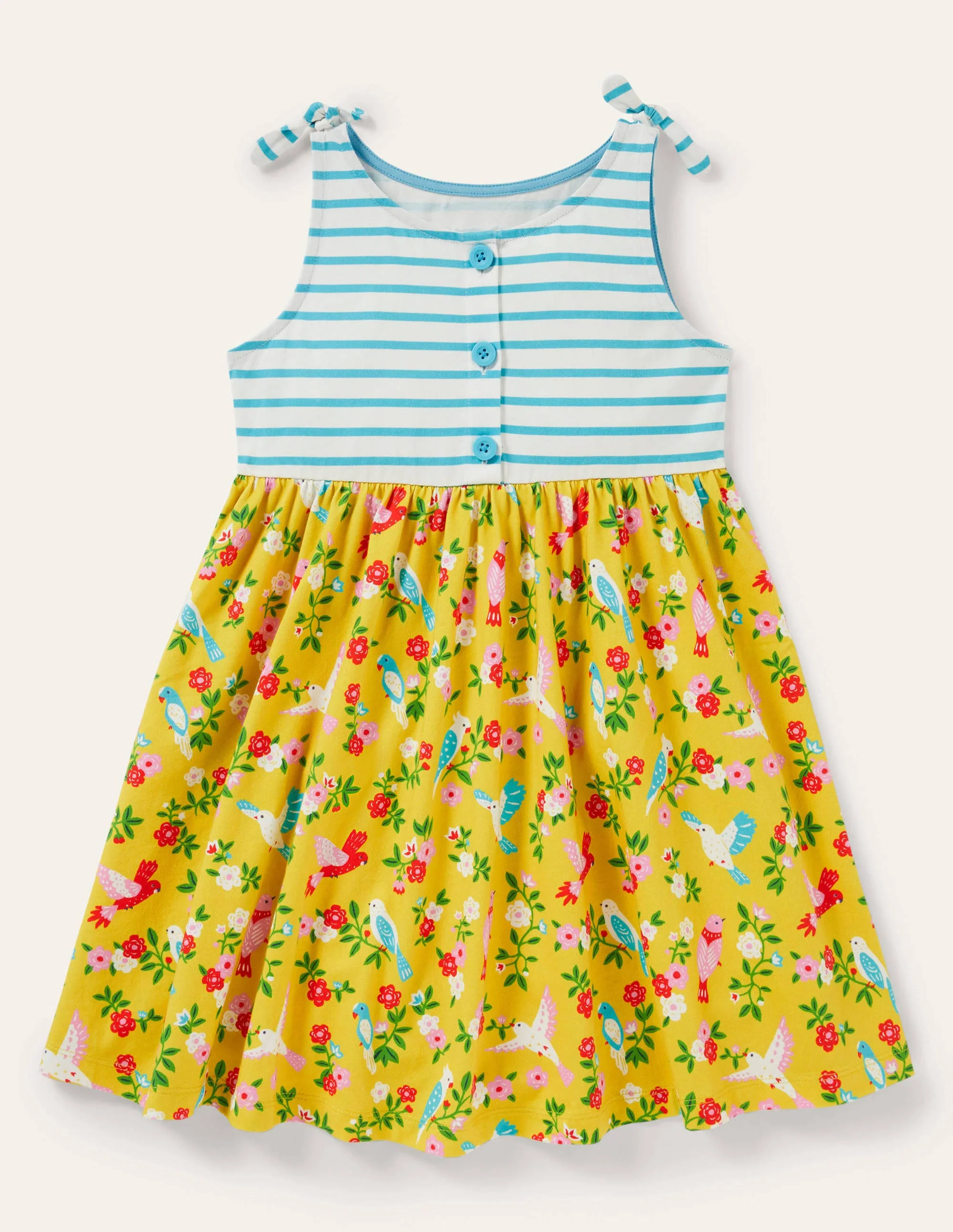 Tie Shoulder Hotchpotch Dress-Sweetcorn/Turquoise Tropical