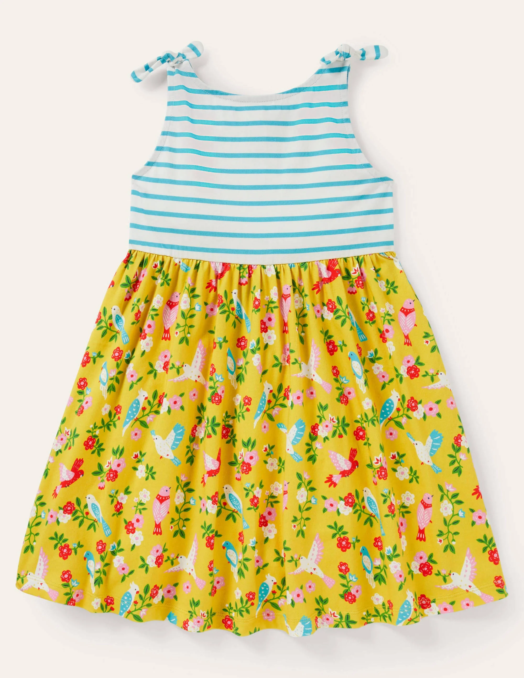Tie Shoulder Hotchpotch Dress-Sweetcorn/Turquoise Tropical - Image 2