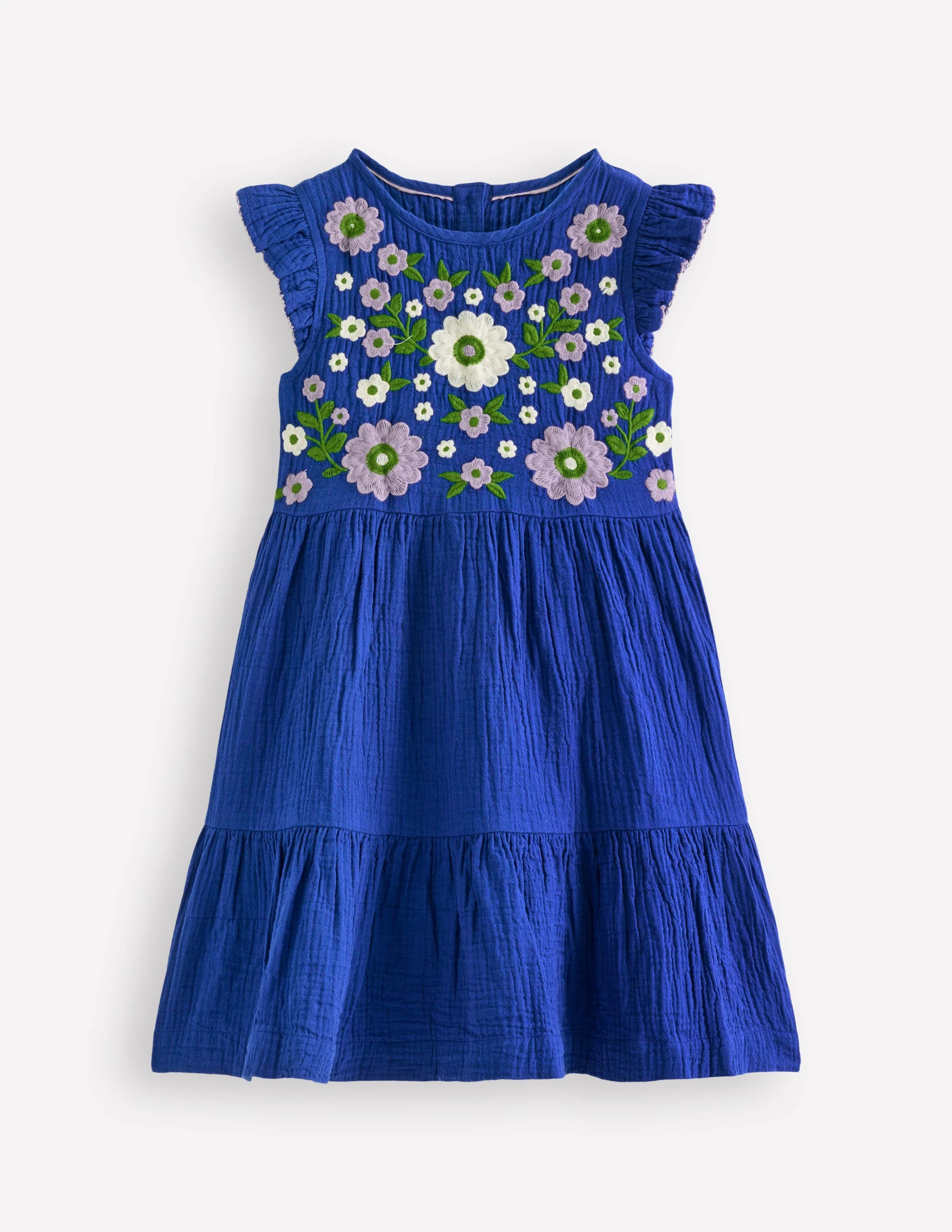 Tiered Doublecloth Dress-Bright Blue Embroidered - Image 4