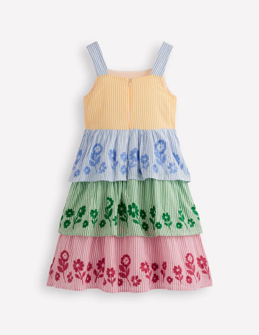 Tiered Embroidered Dress-Hotchpotch Stripe Embroidery - Image 2