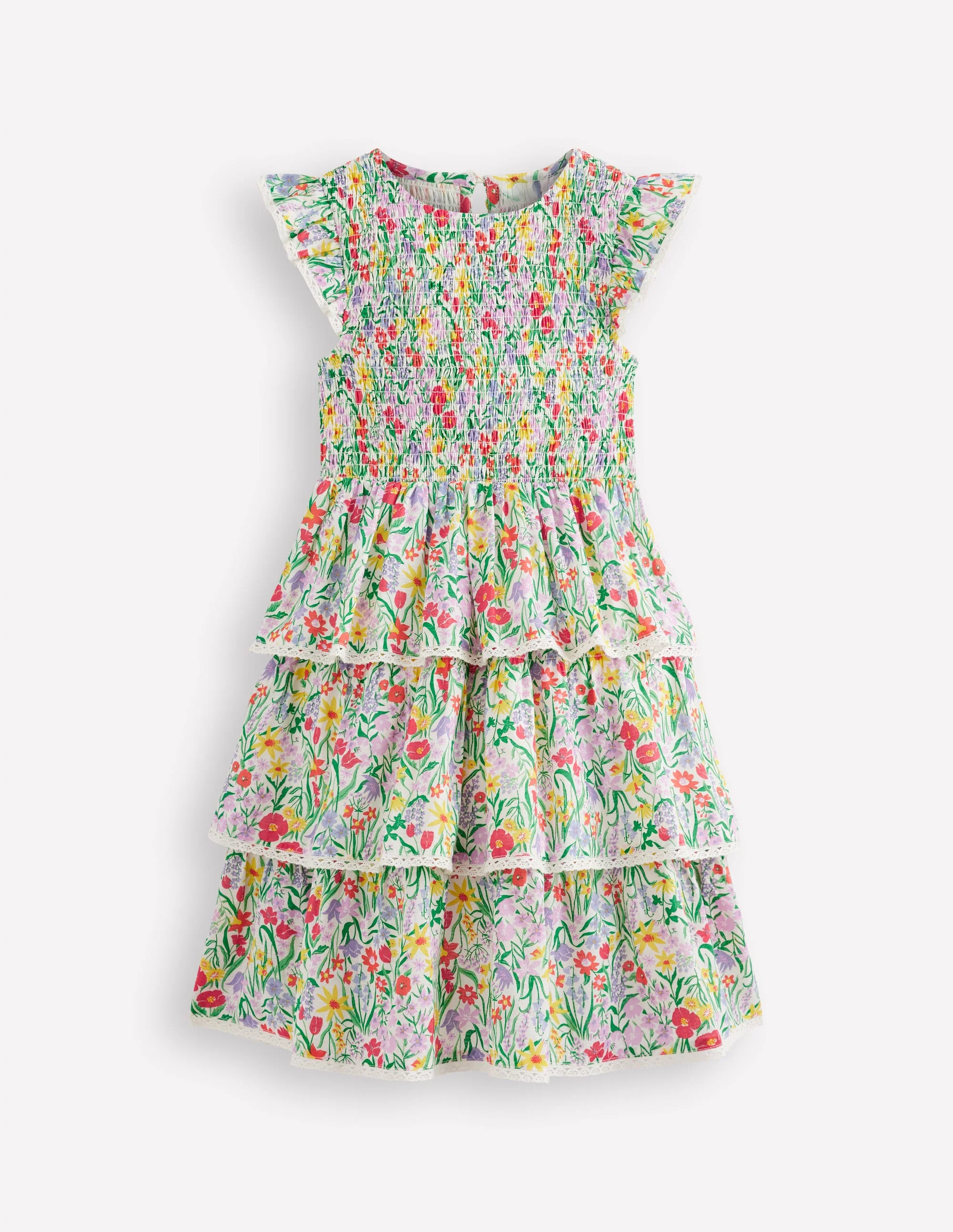 Tiered Lace Trim Dress-Multi Spring Floral