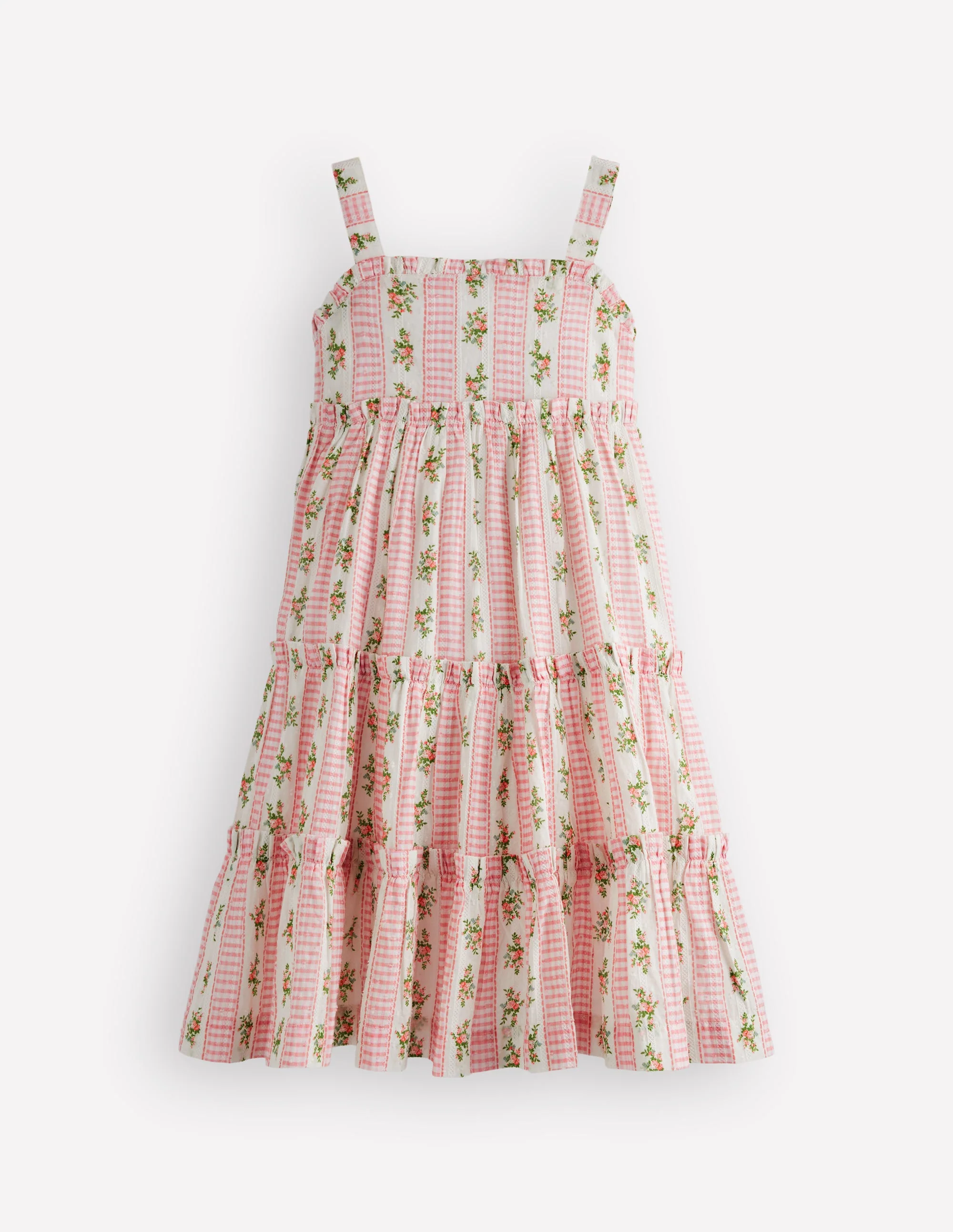 Tiered Midi Sundress-Soft Ivory Gingham Floral - Image 2