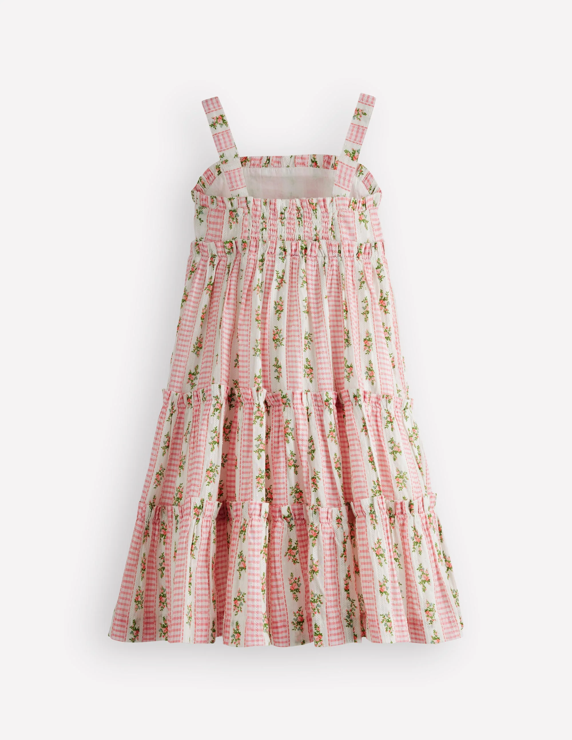 Tiered Midi Sundress-Soft Ivory Gingham Floral - Image 3