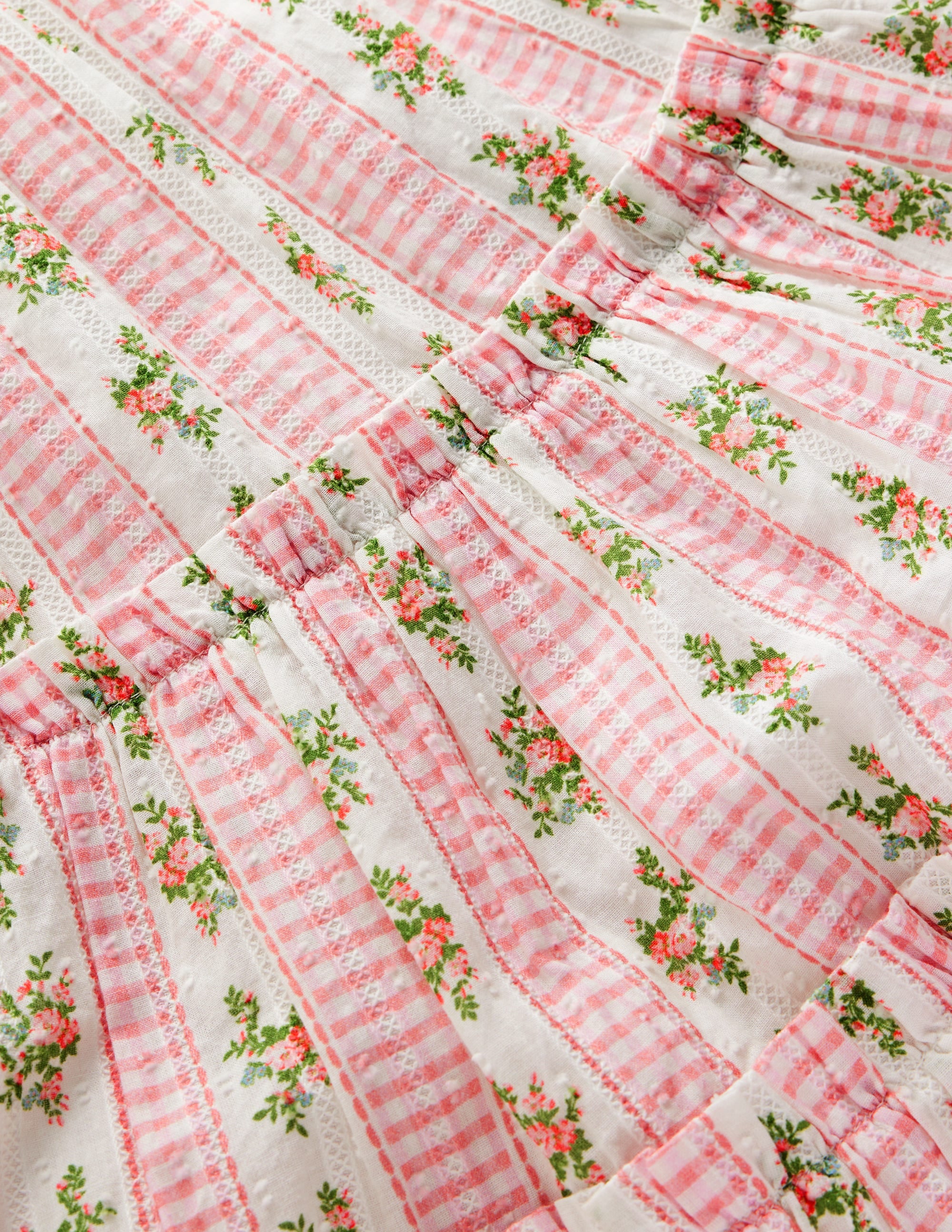 Tiered Midi Sundress-Soft Ivory Gingham Floral - Image 4