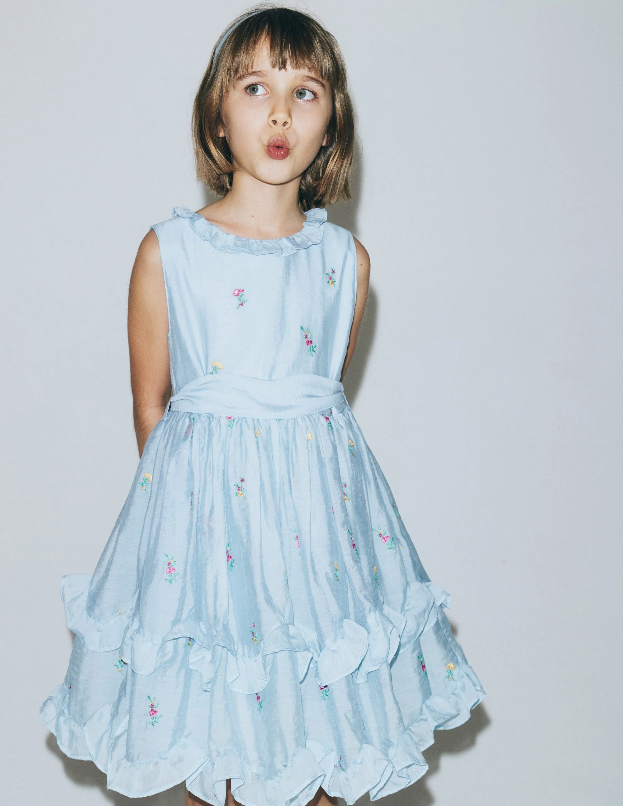 Tiered Ruffle Occasion Dress-Misty Blue