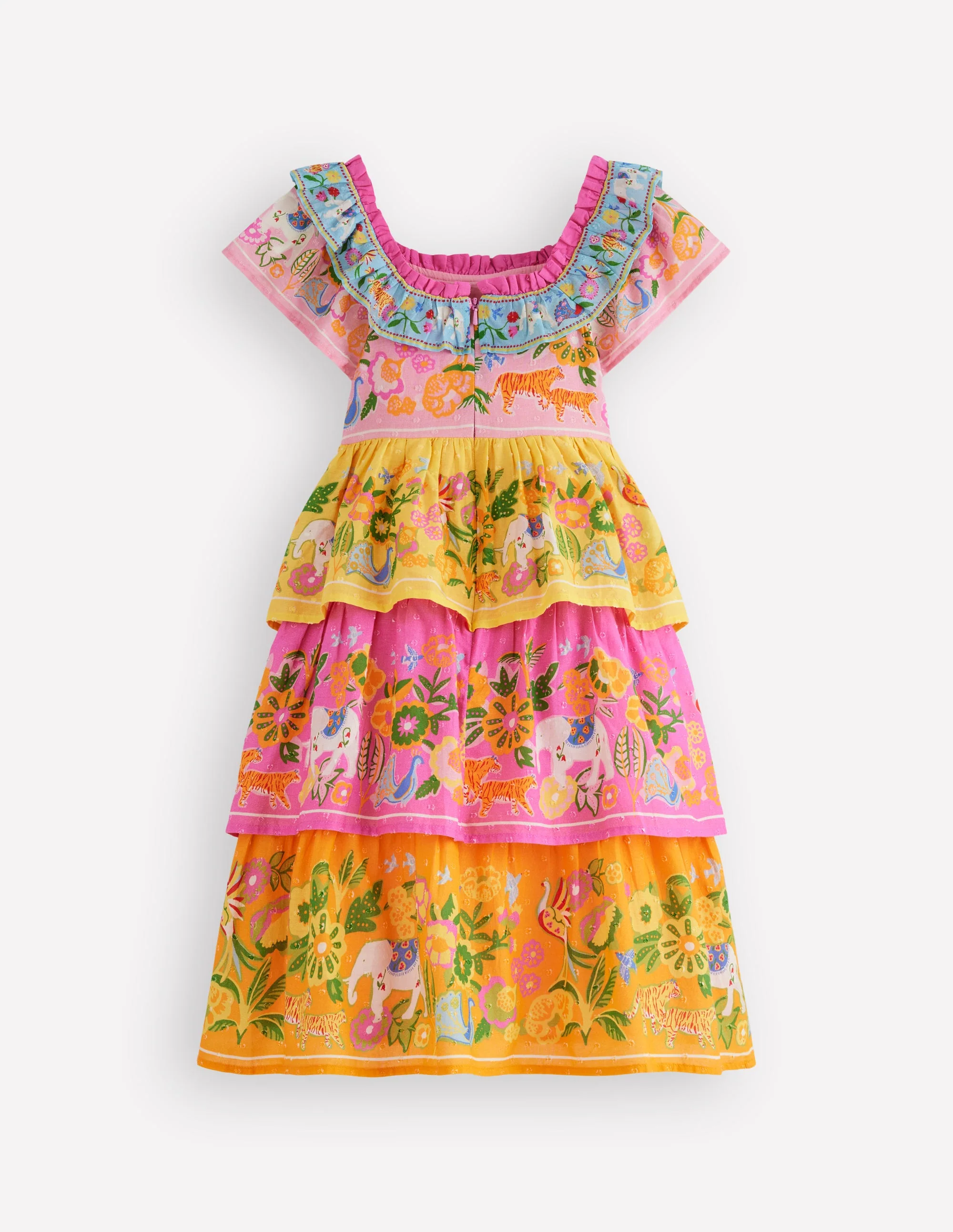 Tiered Ruffle Woven Dress-Sunflower Yellow Jungle Animal - Image 3