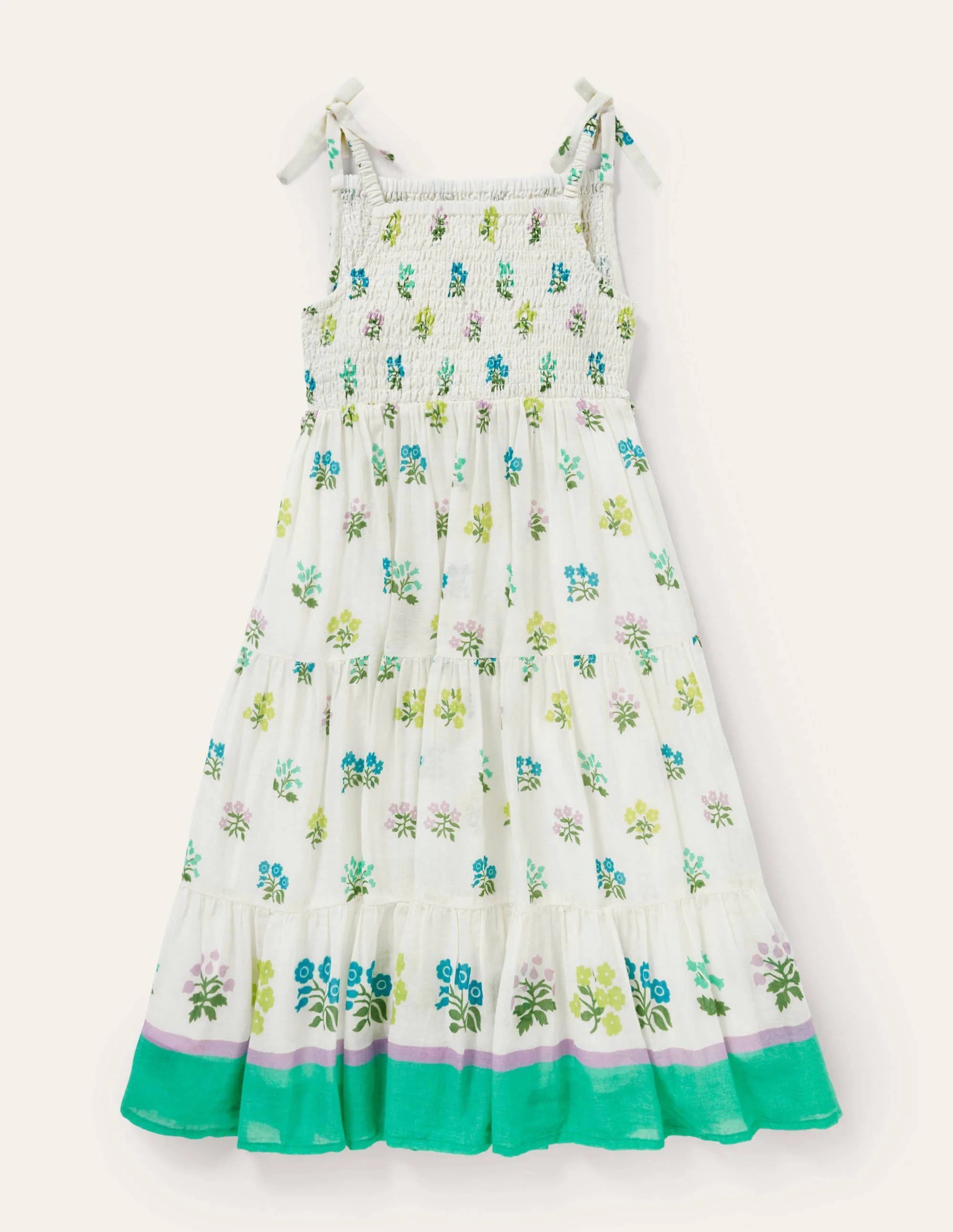 Tiered Sun Dress-Ivory/ Blue Woodblock - Image 2