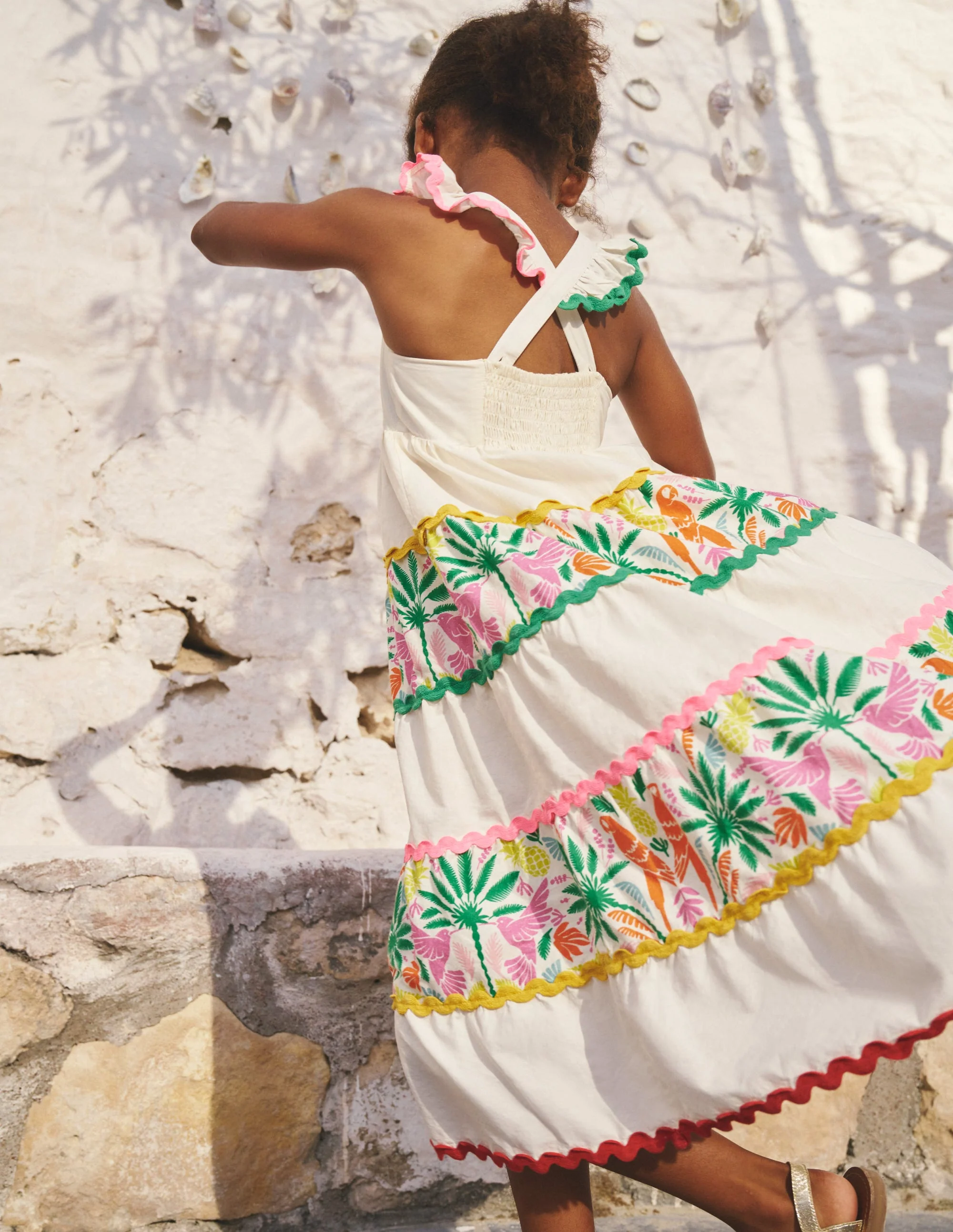 Tiered Twirly Ric Rac Dress-Multi Rainbow Palm - Image 6