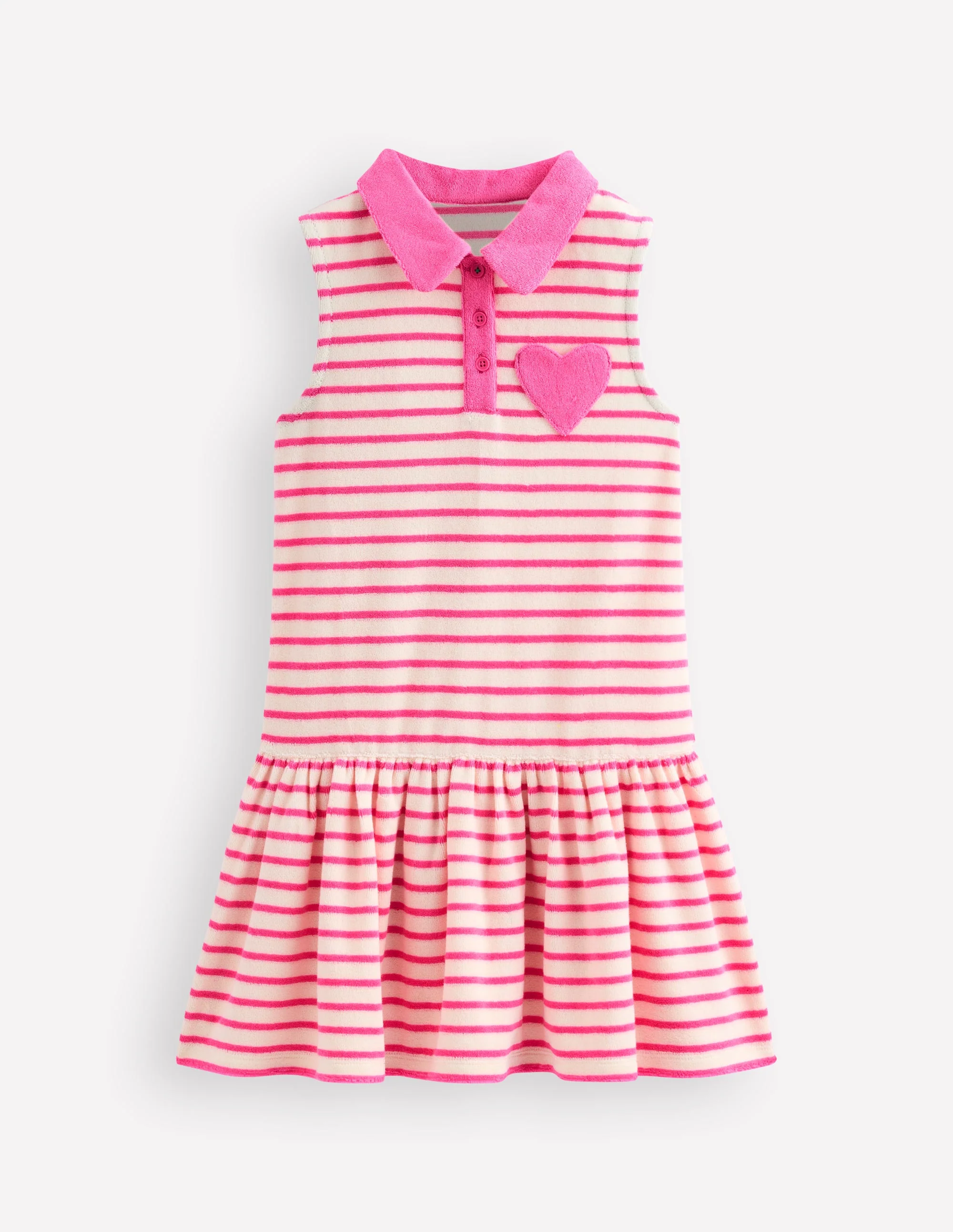 Towelling Polo Dress-Pink/ Ivory Stripe