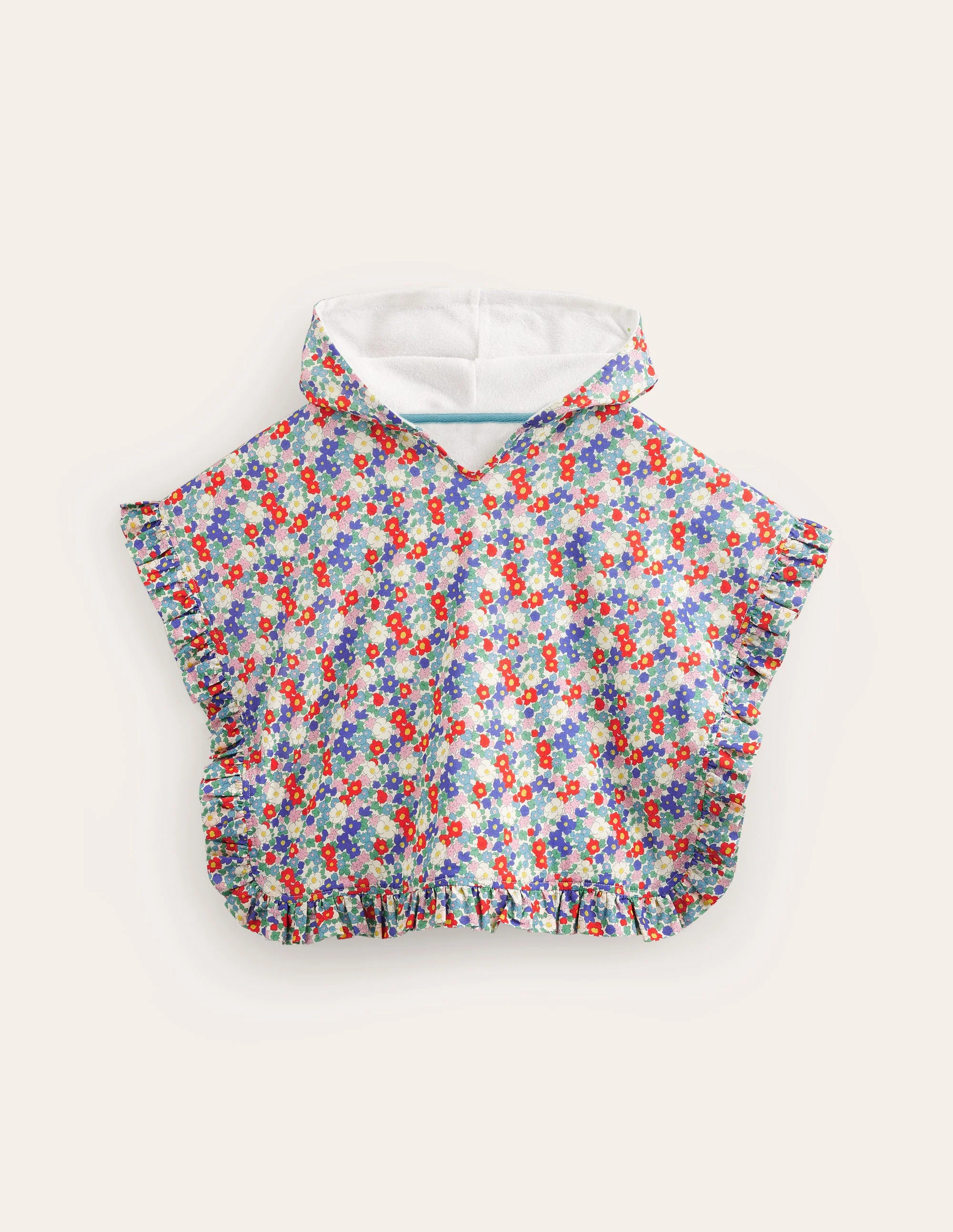 Towelling Poncho Hoodie-Multi Nautical Floral