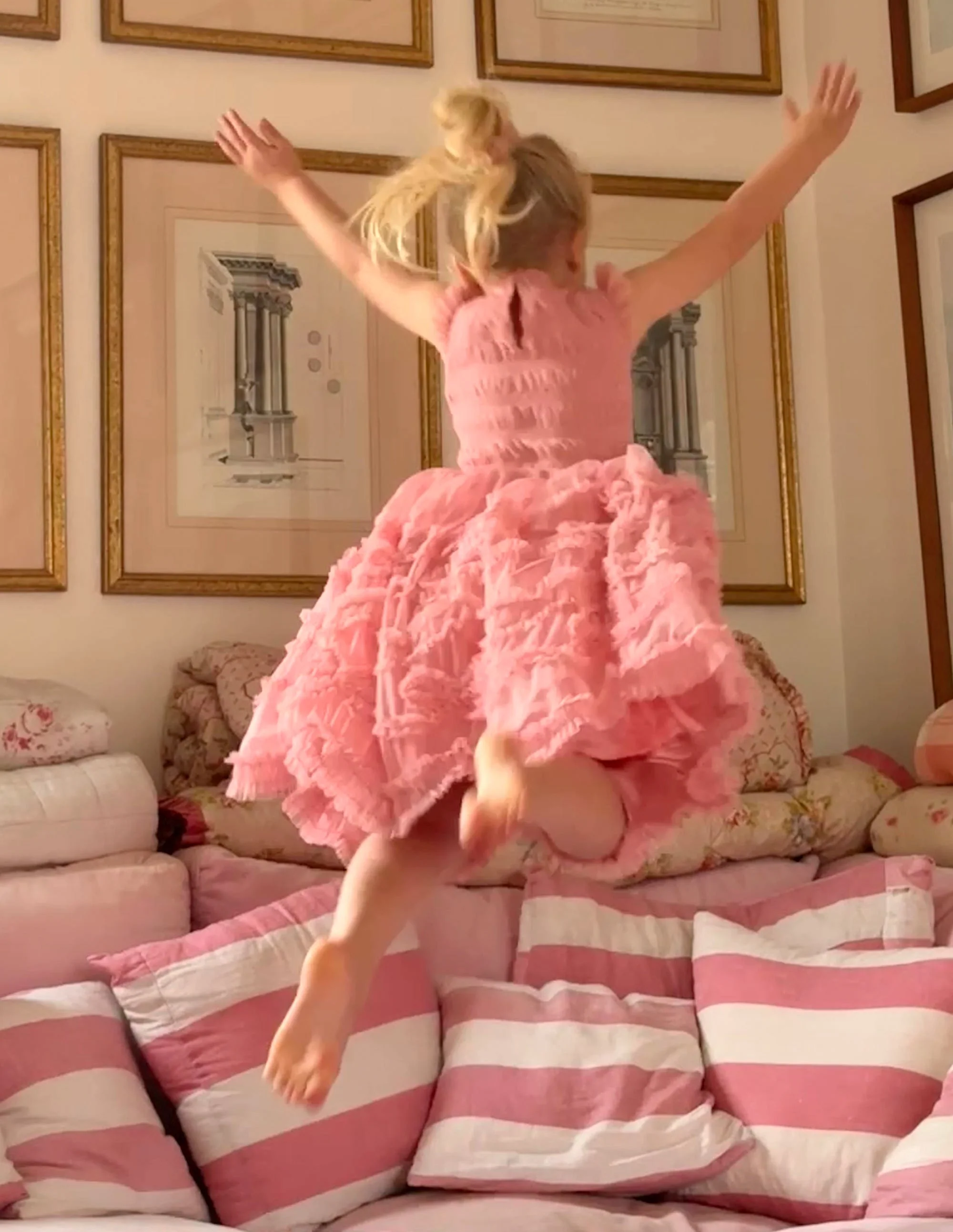 Tulle Ruffle Occasion Dress-Almond Pink - Image 4