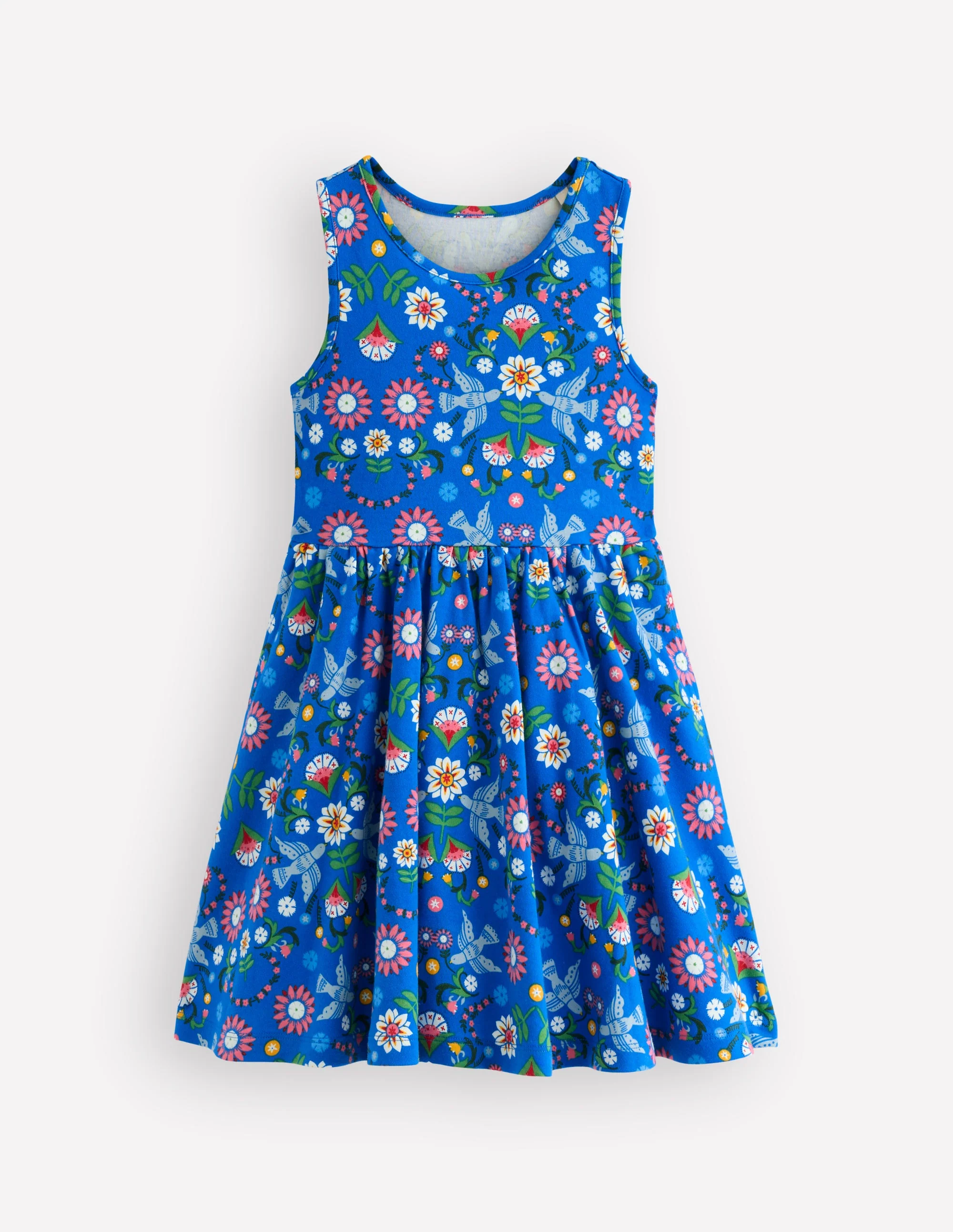 Twirly Jersey Dress-Kingfisher Blue Bird Floral