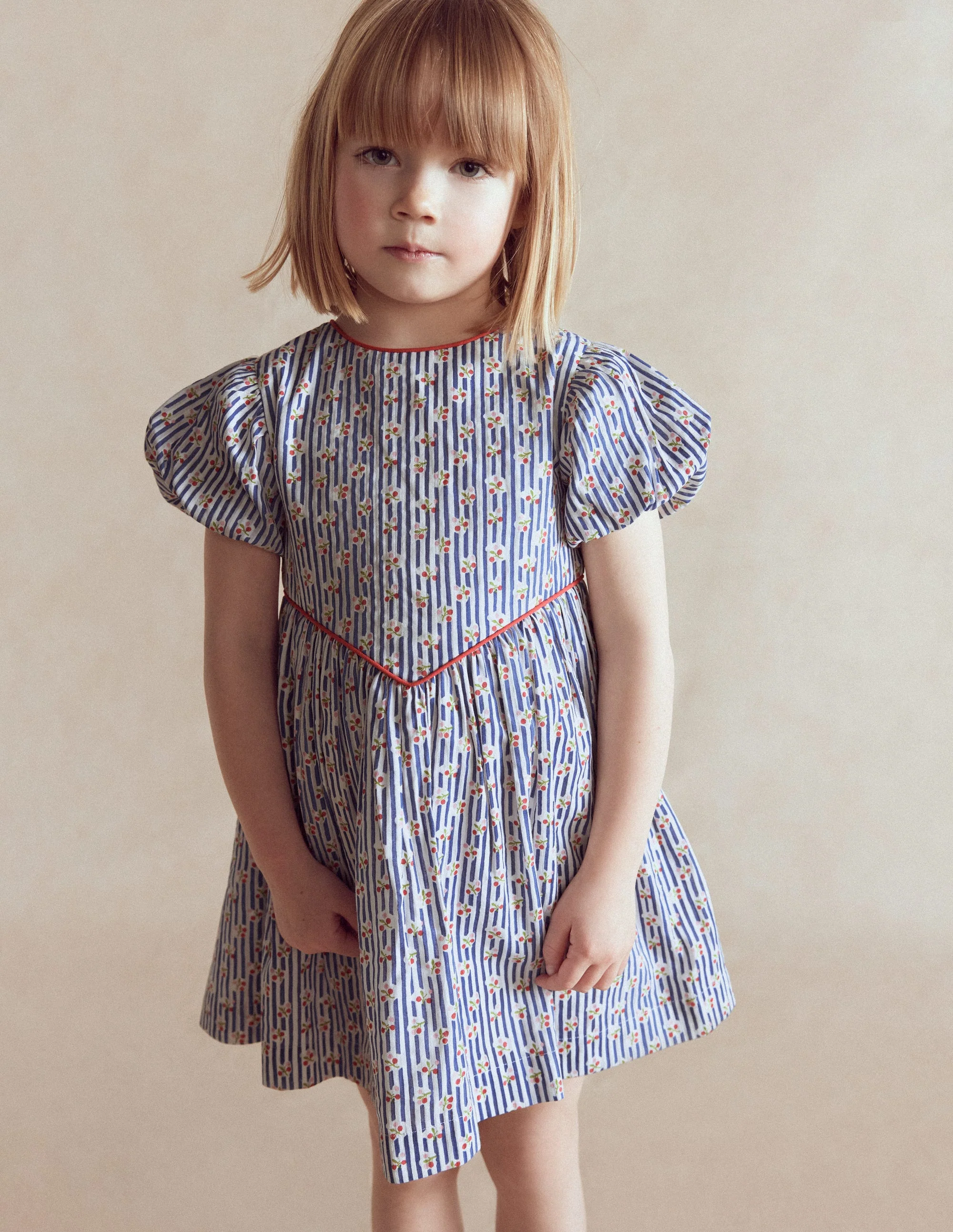 V-waist Woven Dress-Bluejay Cherry Stripe - Image 3