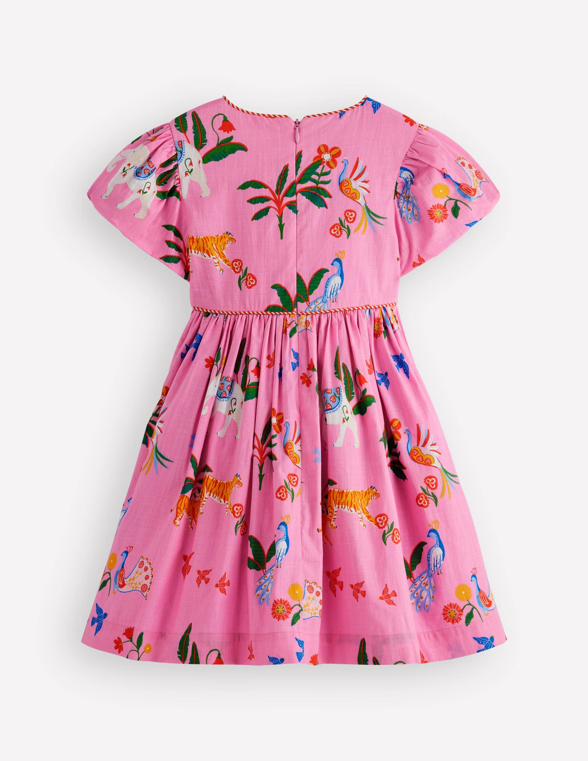 V-waist Woven Dress-Formica Pink Tropical Animals - Image 2