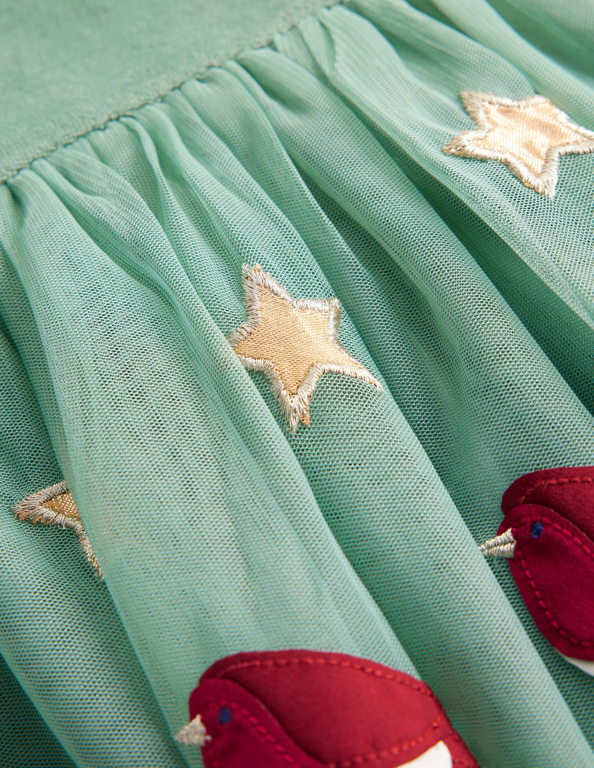 Velour Tulle Appliqué Dress-Robin Motif - Image 3