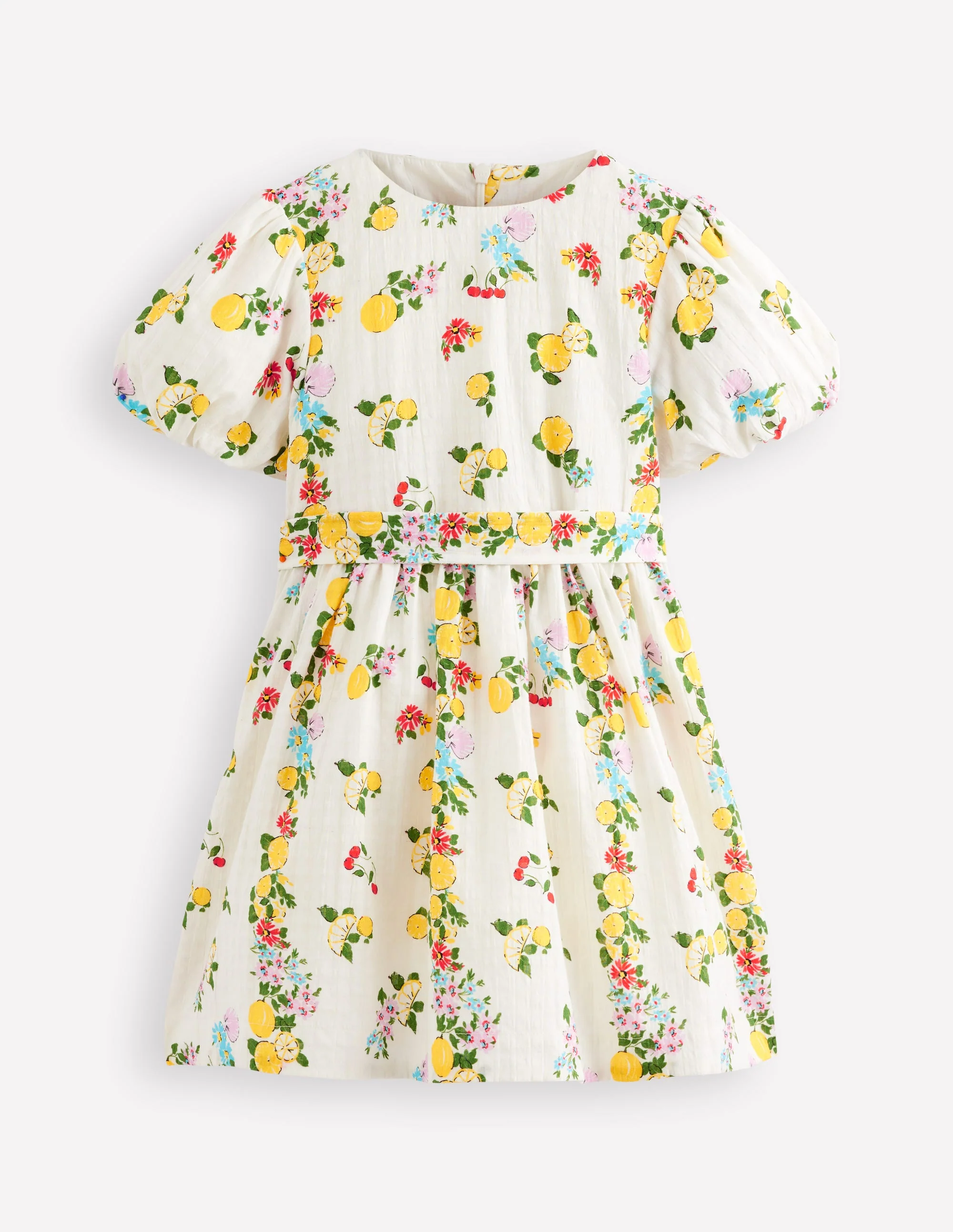 Vintage-style Sash Dress-Soft Ivory Lemon Floral - Image 5
