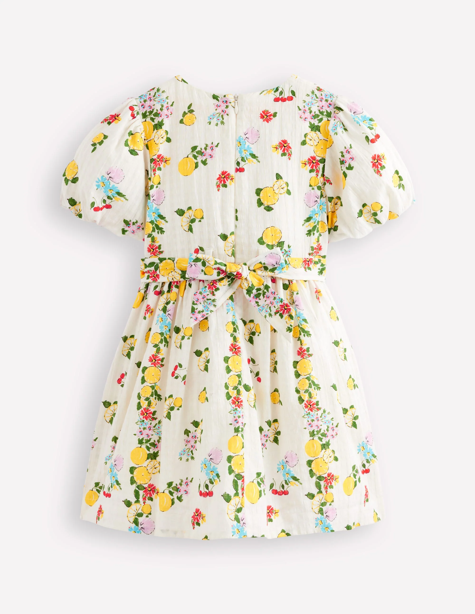 Vintage-style Sash Dress-Soft Ivory Lemon Floral - Image 6