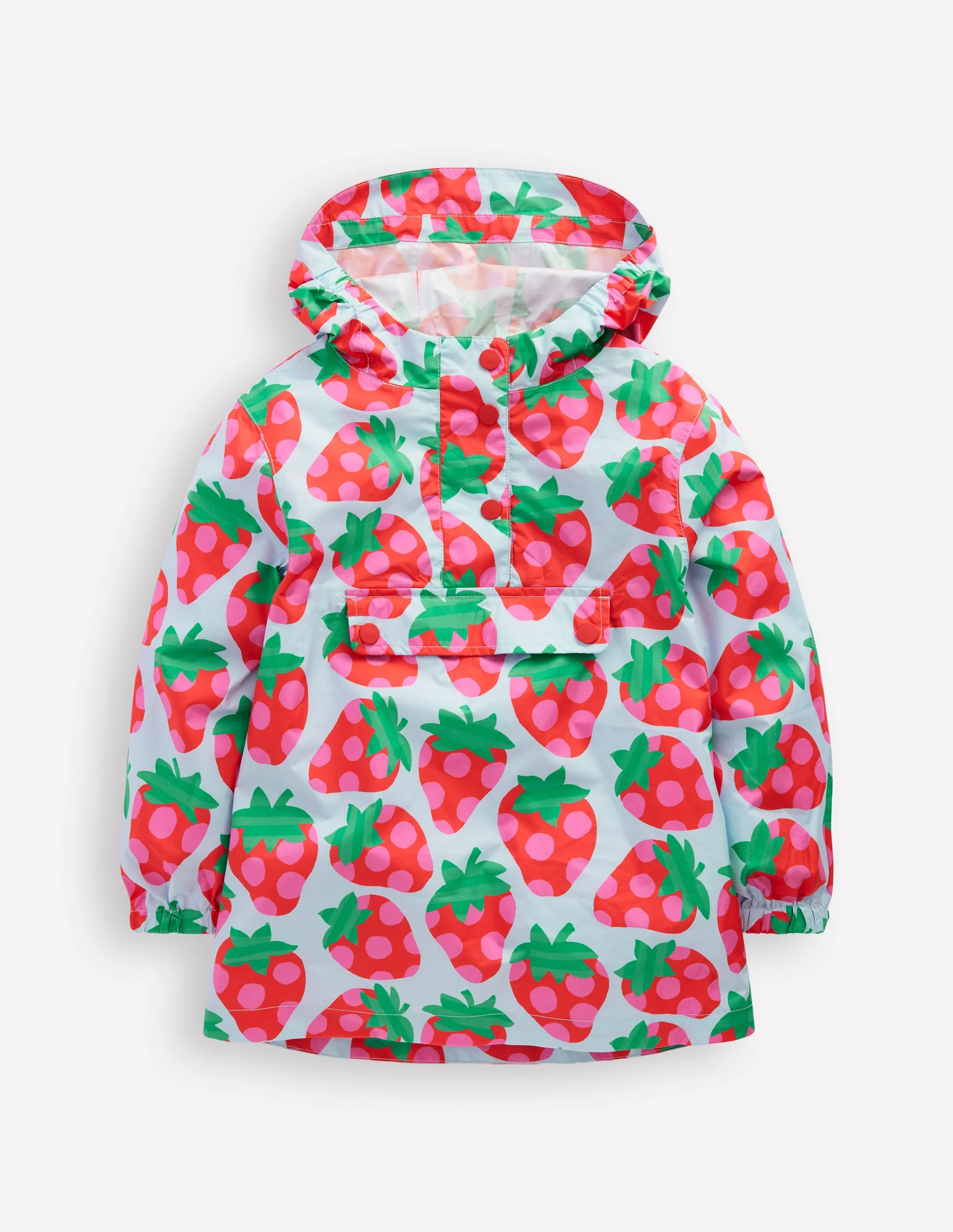 Waterproof Pack-away Jacket-Misty Blue Strawberry