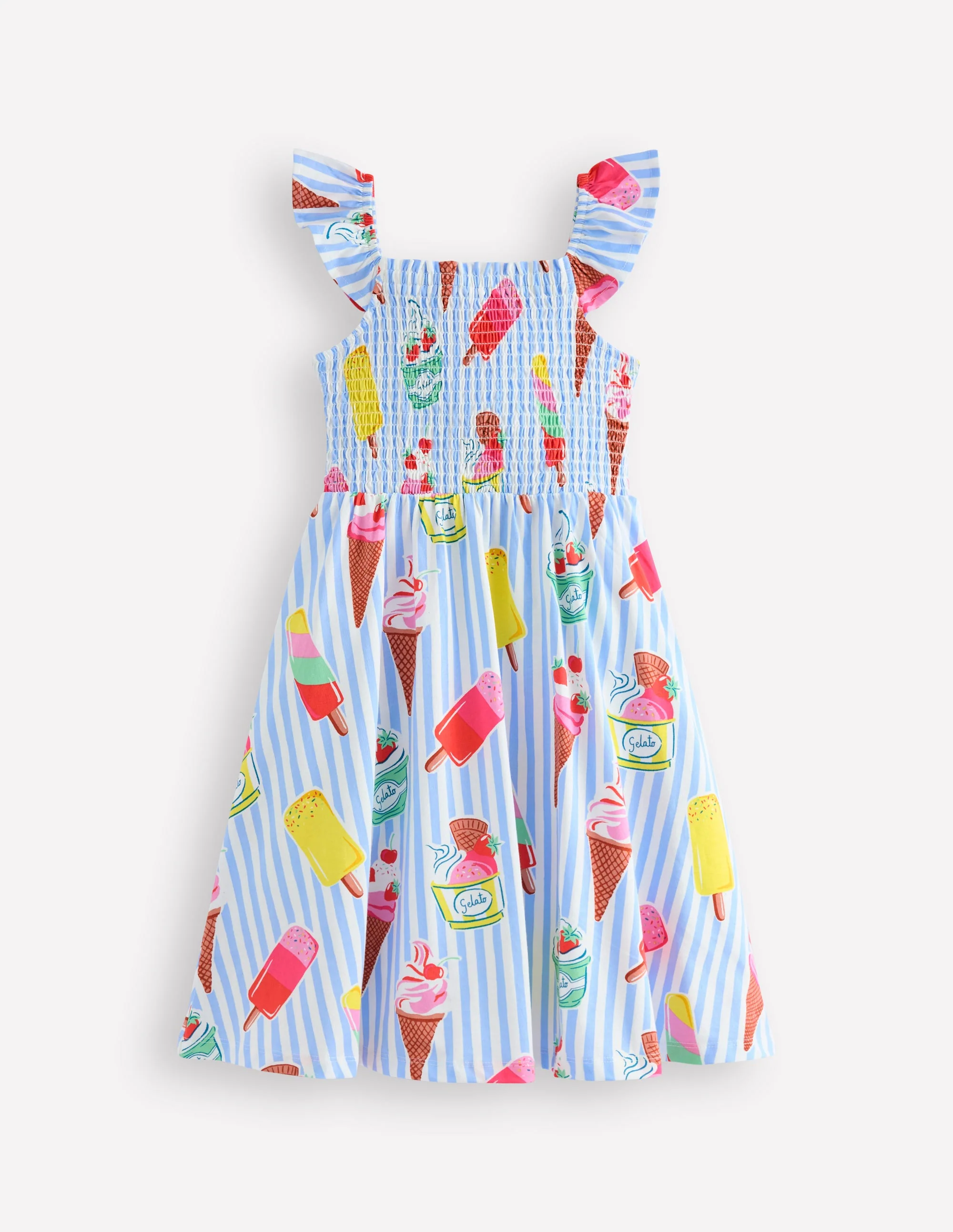 Willa Shirred Jersey Dress-Vintage Blue Ice Cream Stripe