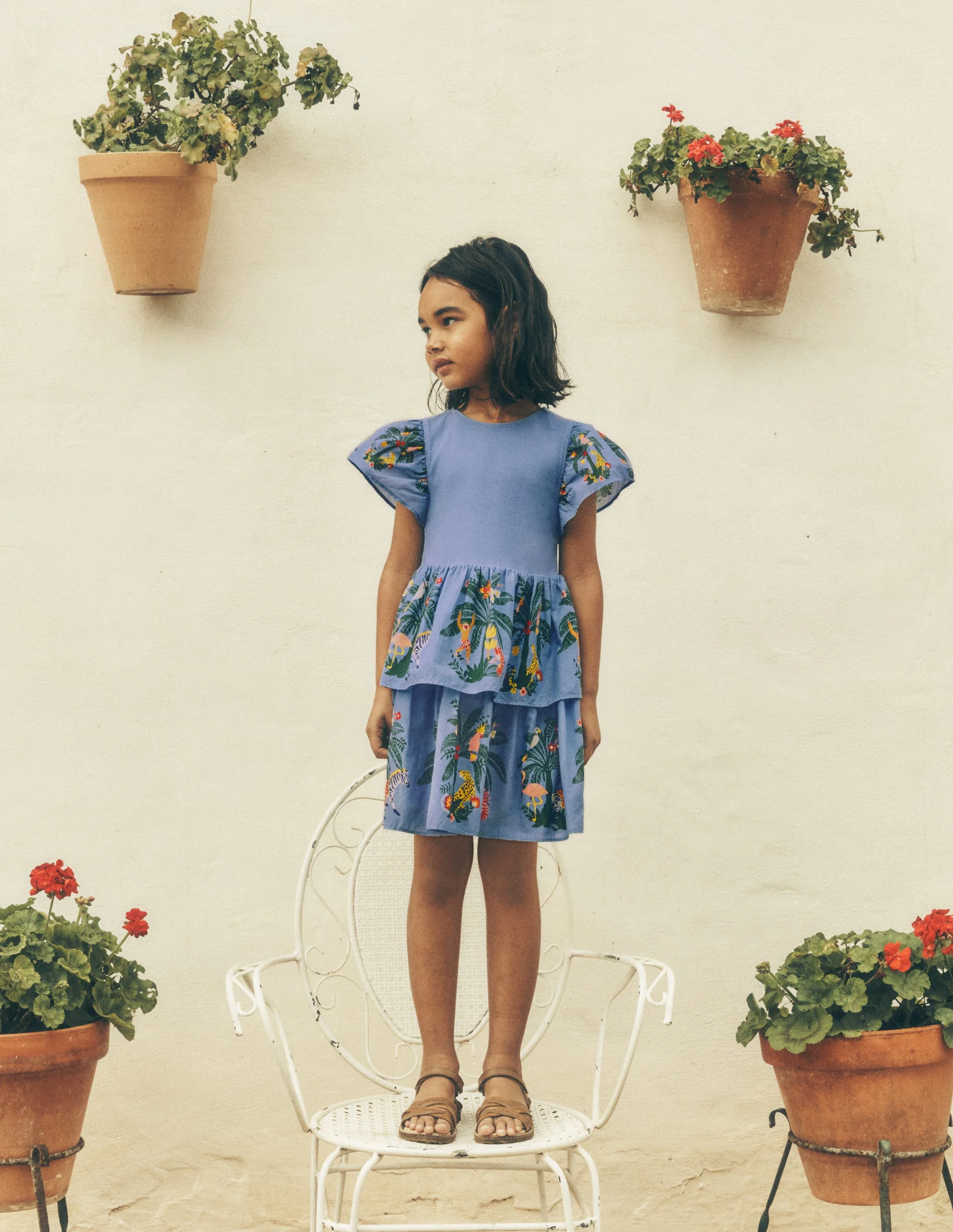 Woven Mix Twirly Dress-Azure Blue Jungle Trellis - Image 4