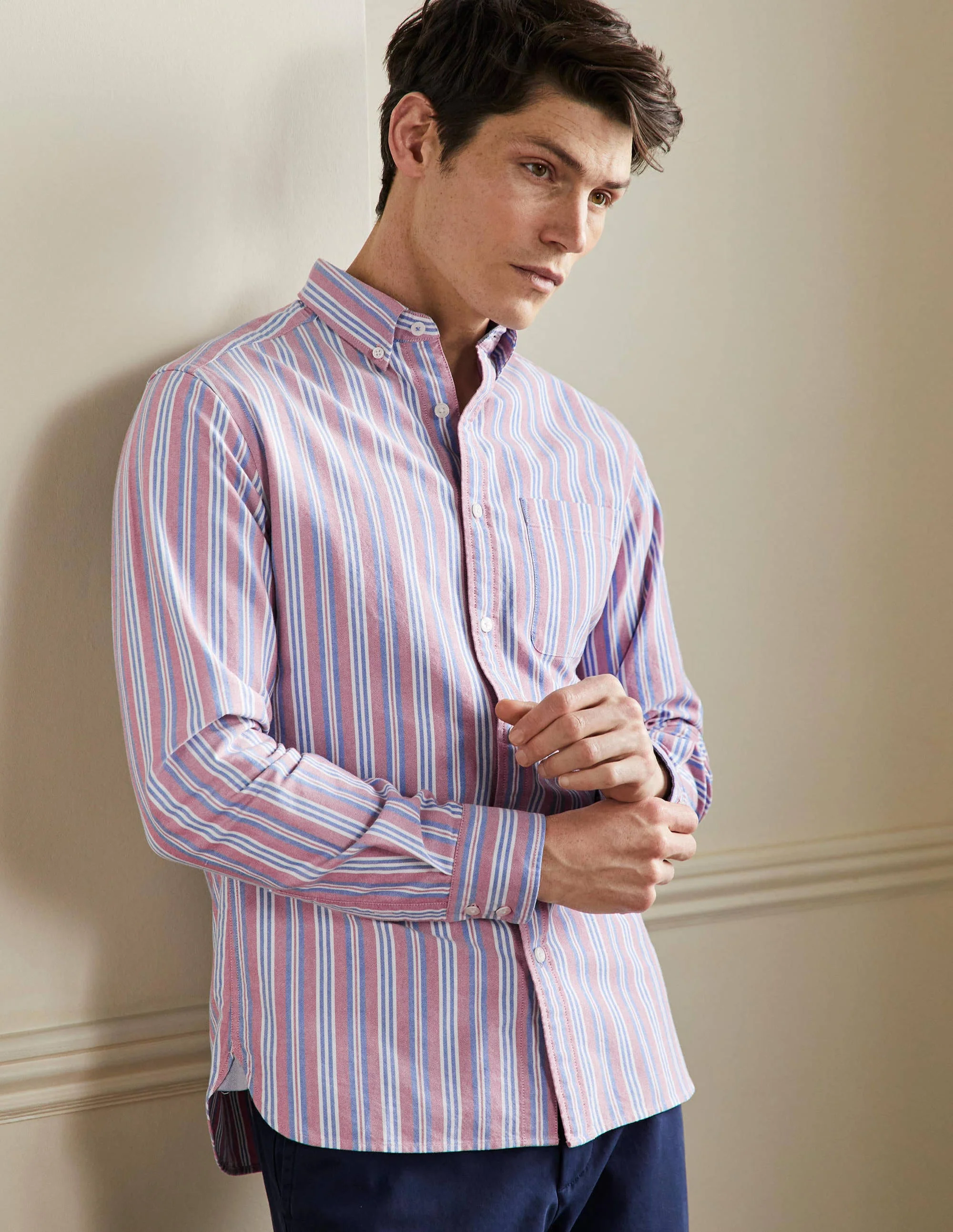 Button Down Oxford Shirt-Dusky Red/ Lapis Blue - Image 4