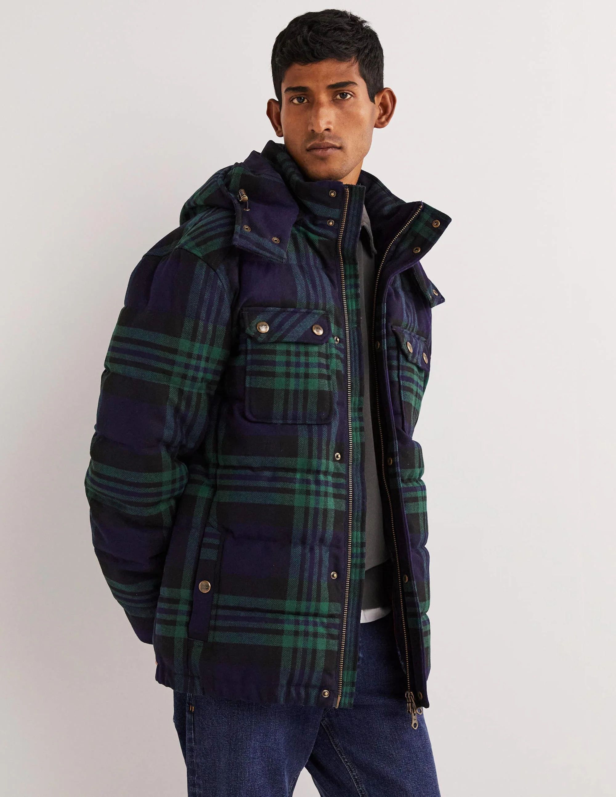 Check Puffer-College Navy/Green Check