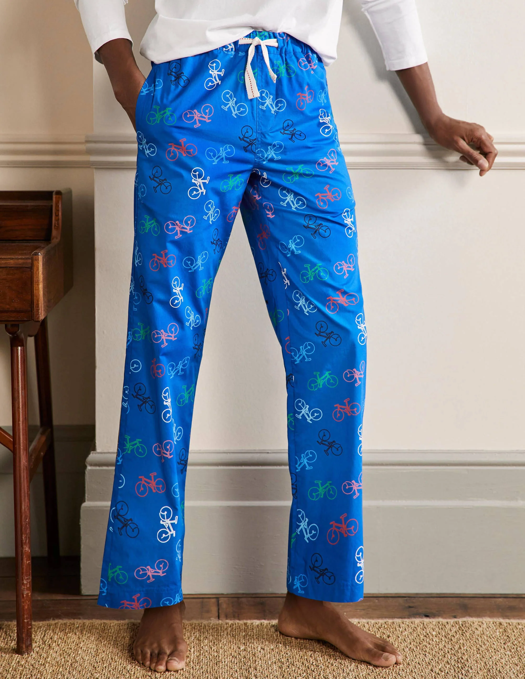 Cotton Poplin Pajama Bottoms-Lapis Blue Bikes - Image 4