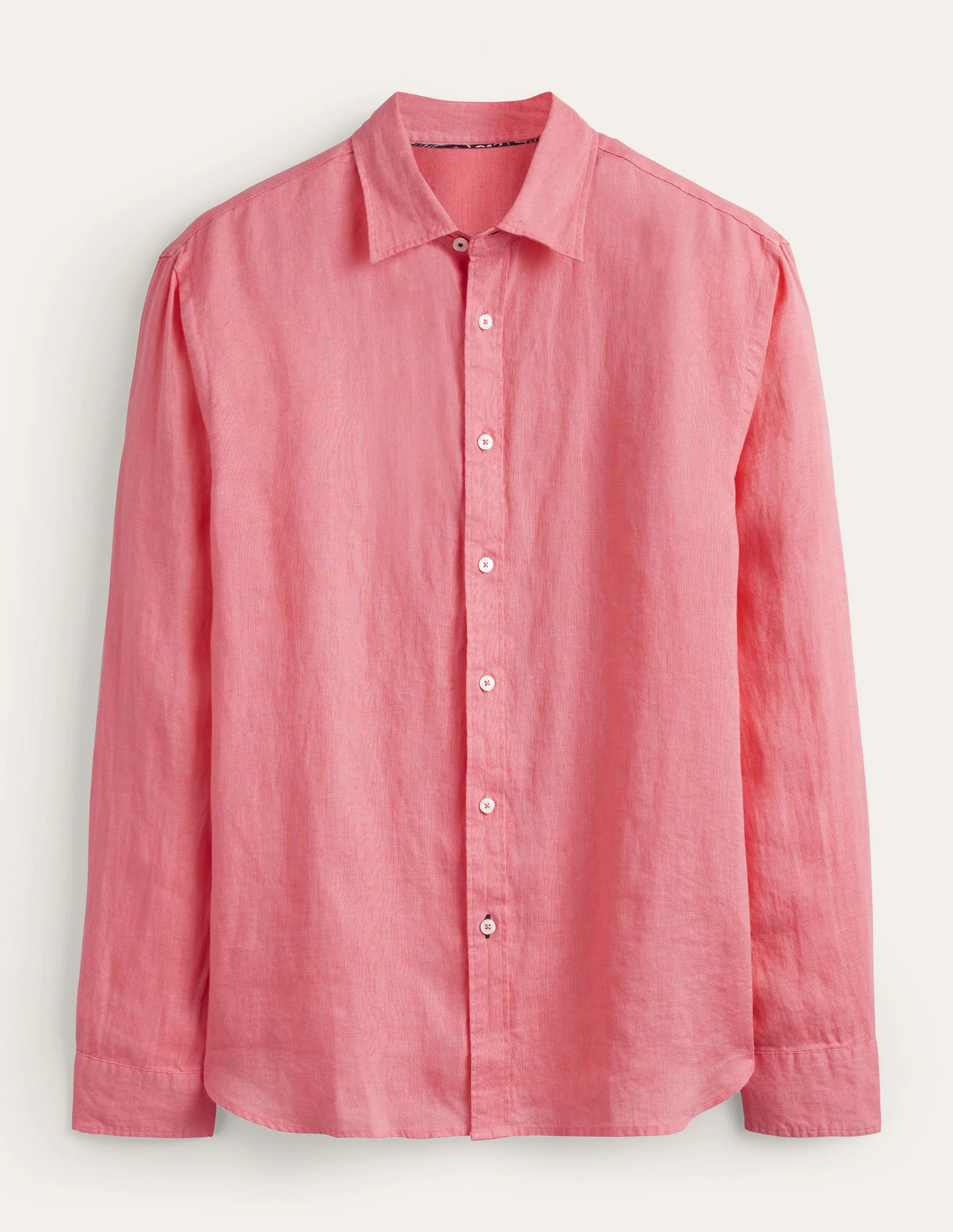 Cutaway Collar Linen Shirt-Pink Grapefruit