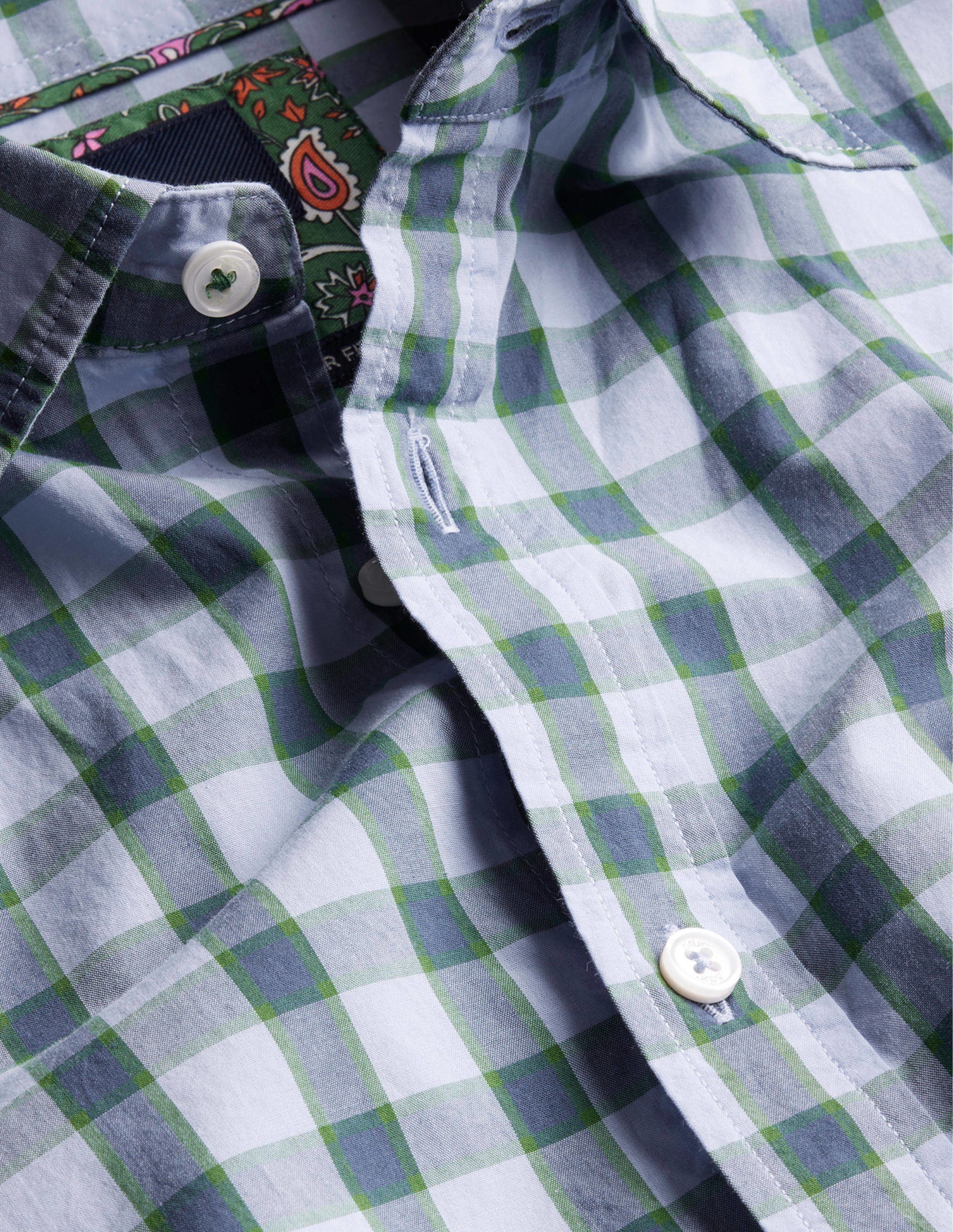Cutaway Collar Poplin Shirt-Blue and Broad Bean Check - Image 2