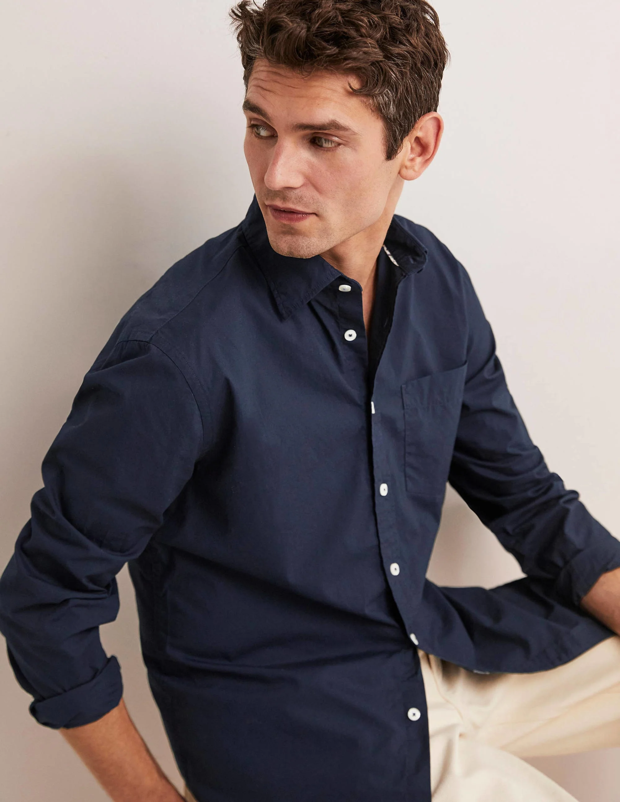 Cutaway Collar Poplin Shirt-Navy