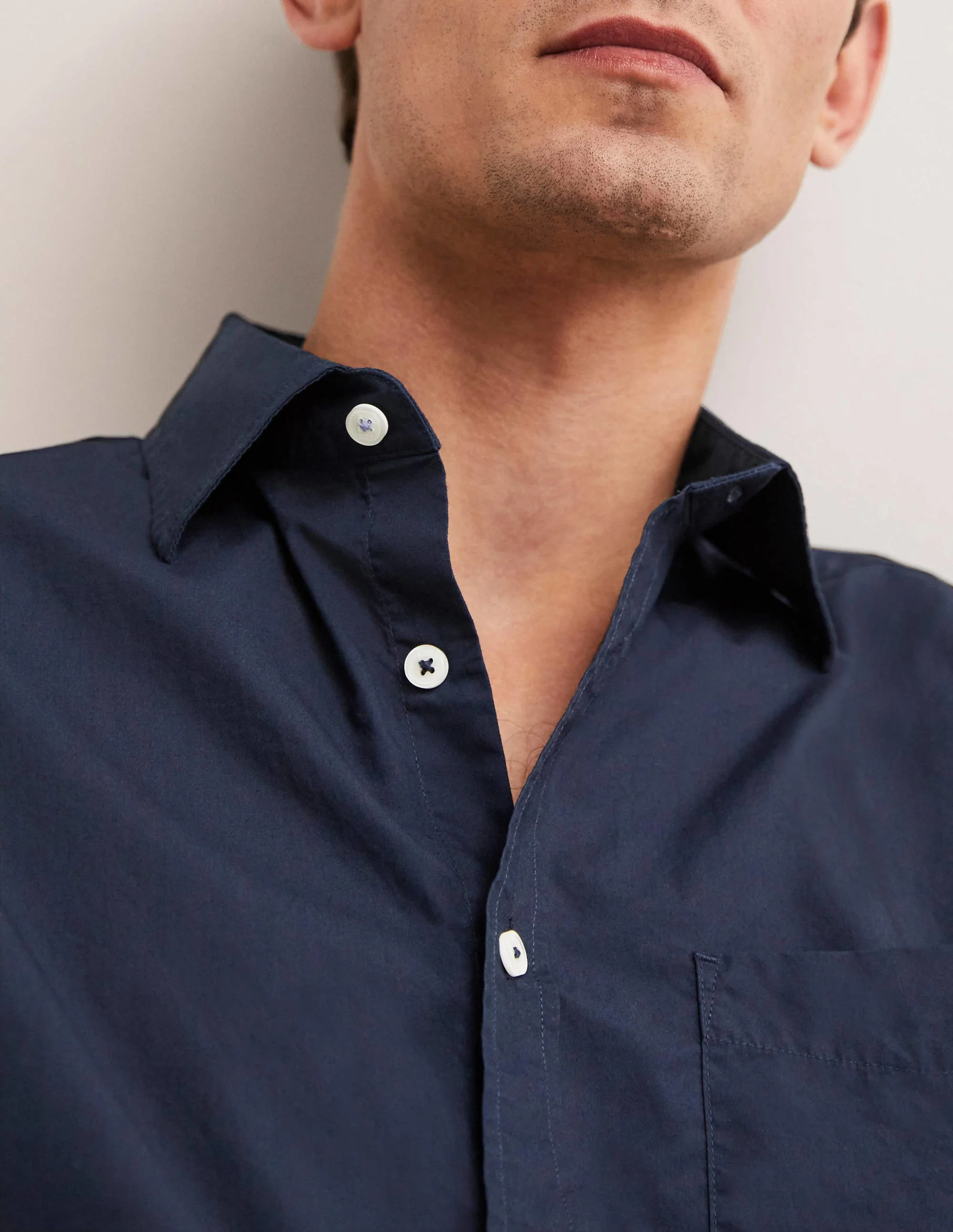 Cutaway Collar Poplin Shirt-Navy - Image 2