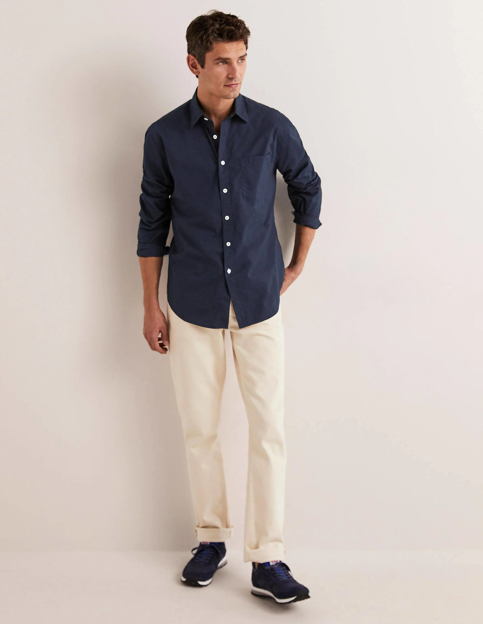 Cutaway Collar Poplin Shirt-Navy - Image 4