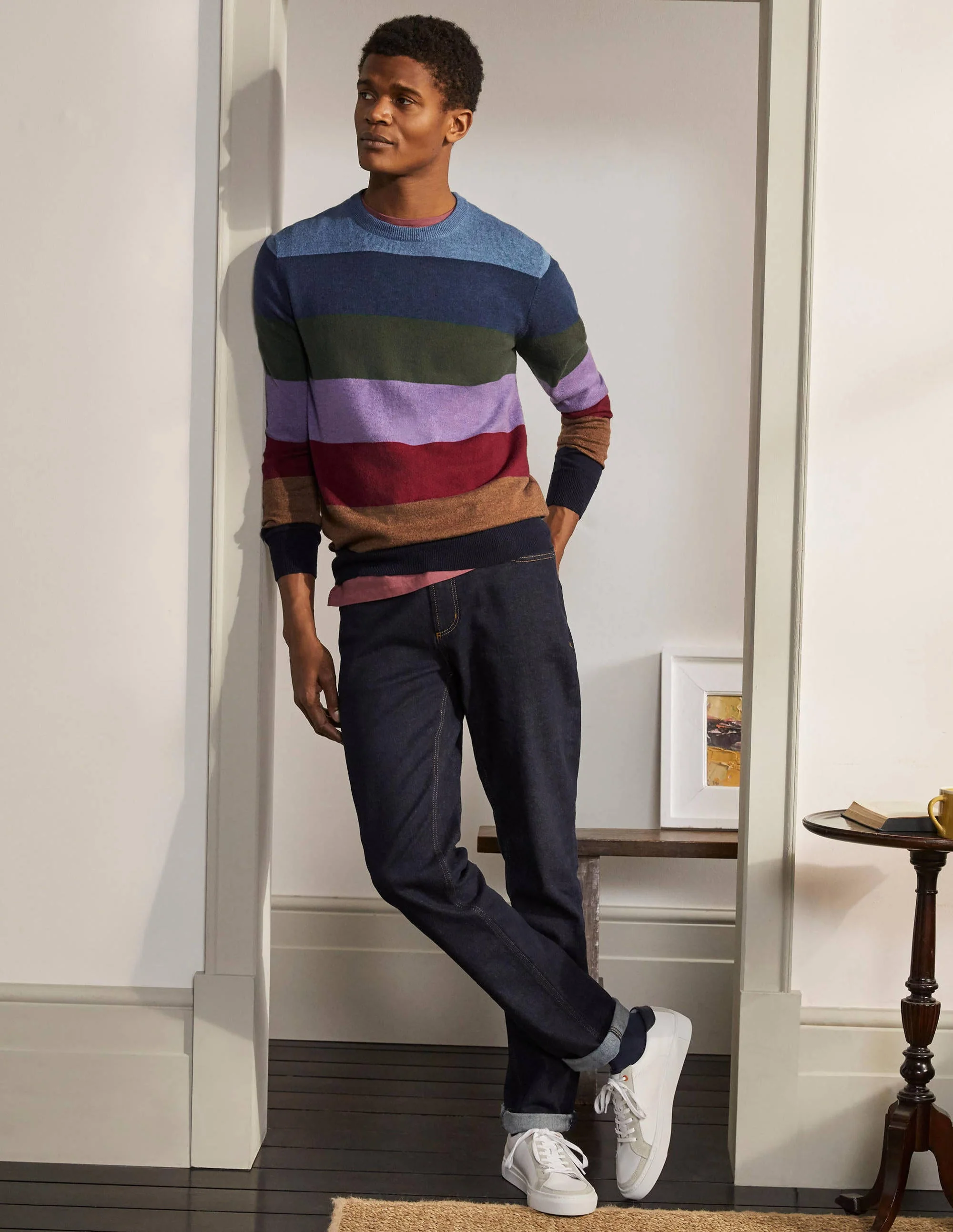 Lambswool Blend Crew Neck-Rainbow Stripe - Image 2