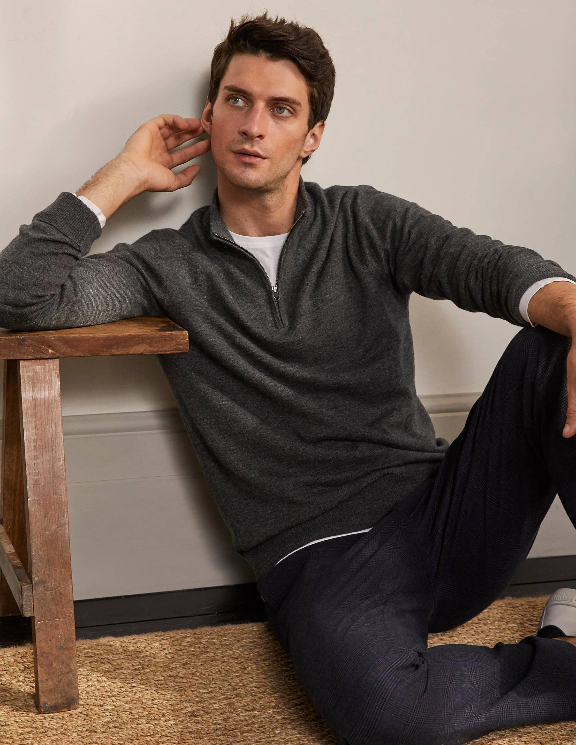 Lambswool Blend Half-Zip-Charcoal Melange