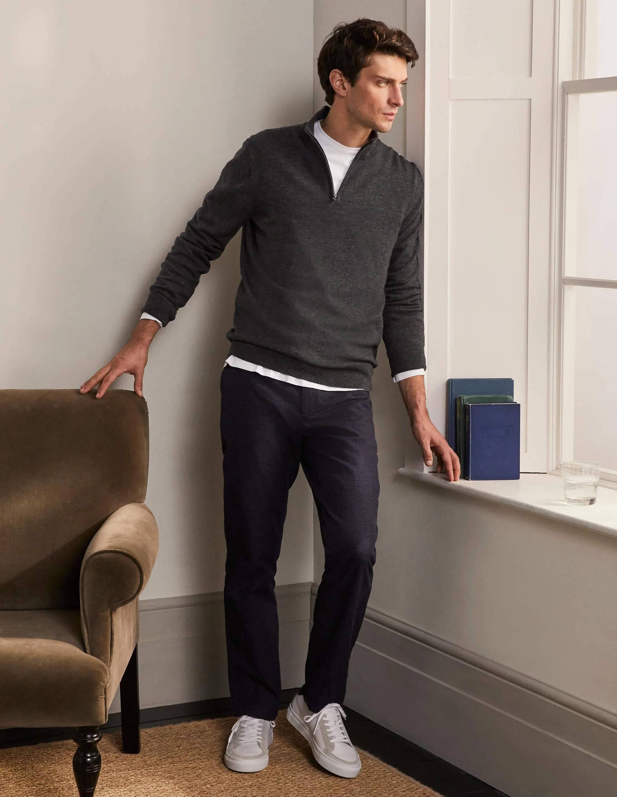 Lambswool Blend Half-Zip-Charcoal Melange - Image 2