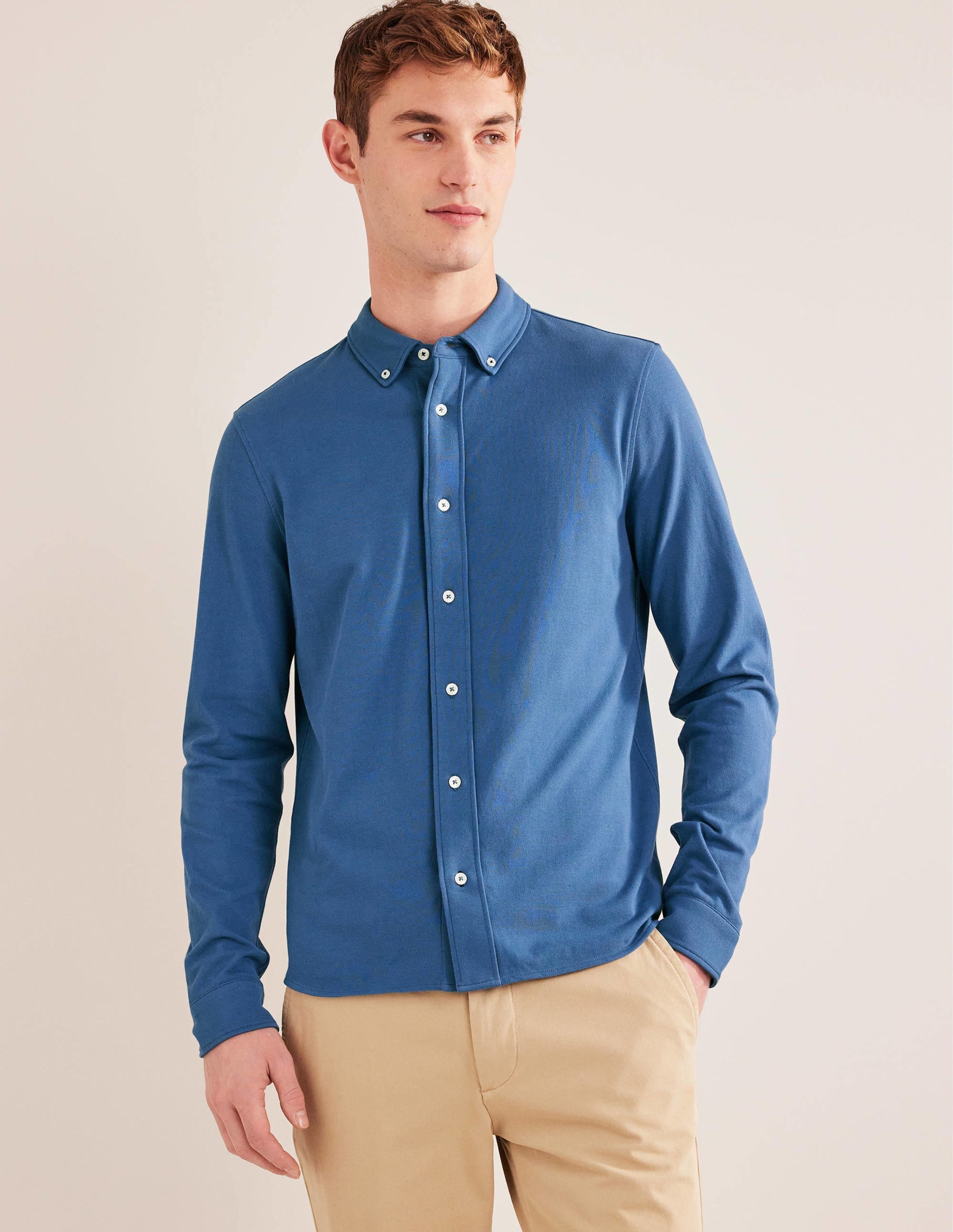 Lightweight Pique Shirt-True Navy - Image 4