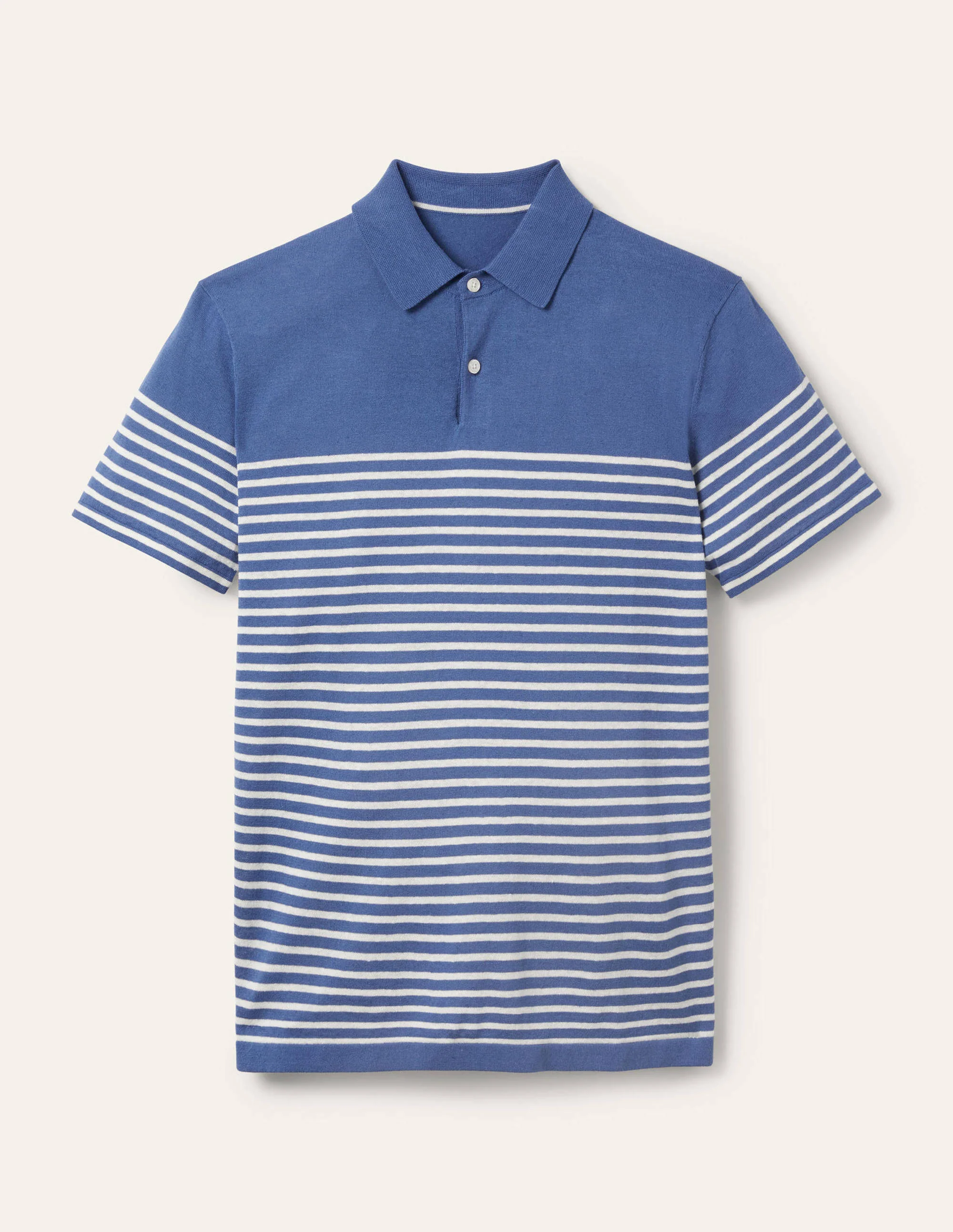 Linen Blend Knitted Polo-Bold Blue Stripe - Image 6