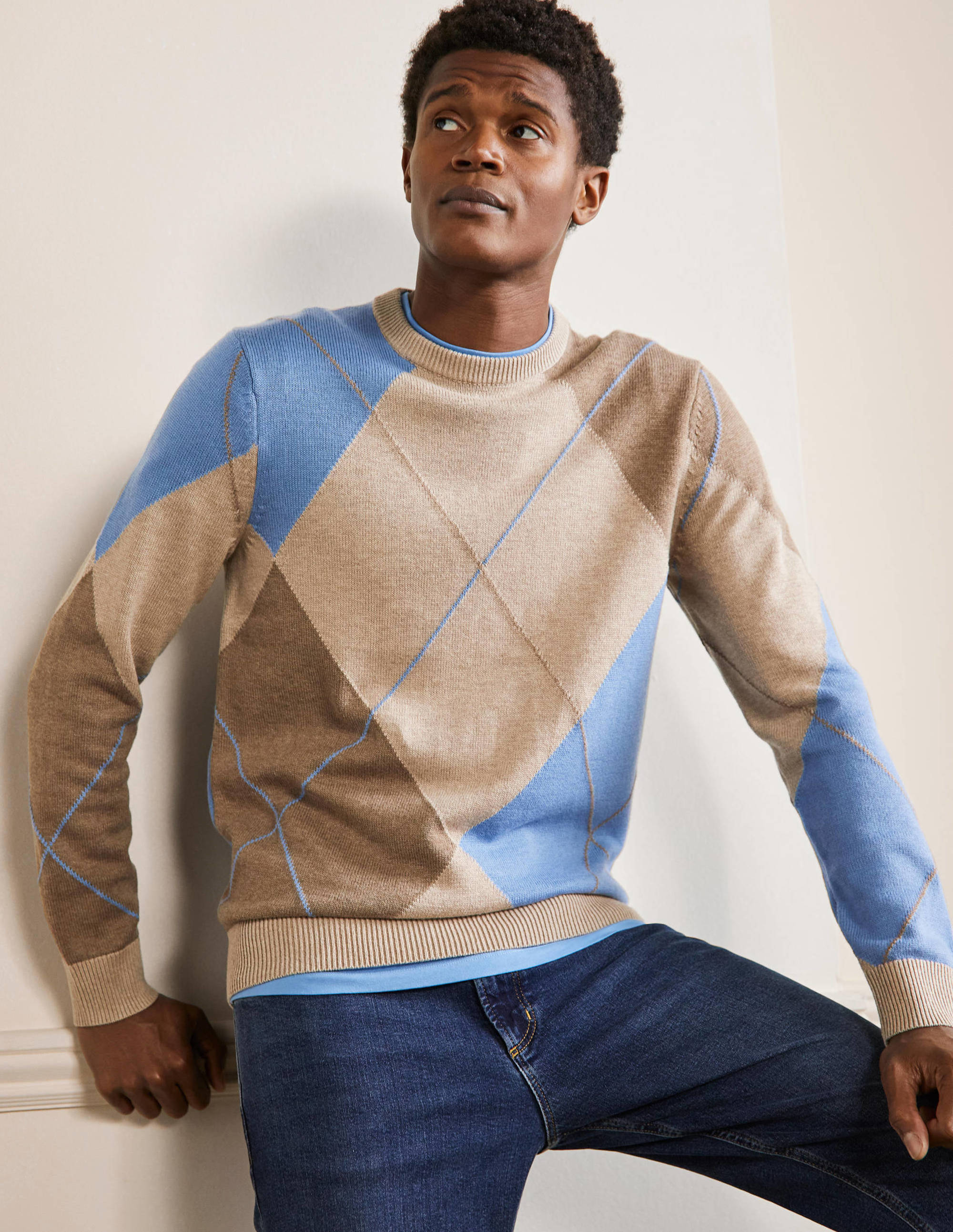 Merino Blend Crew Neck Sweater-Multi Argyle - Image 4