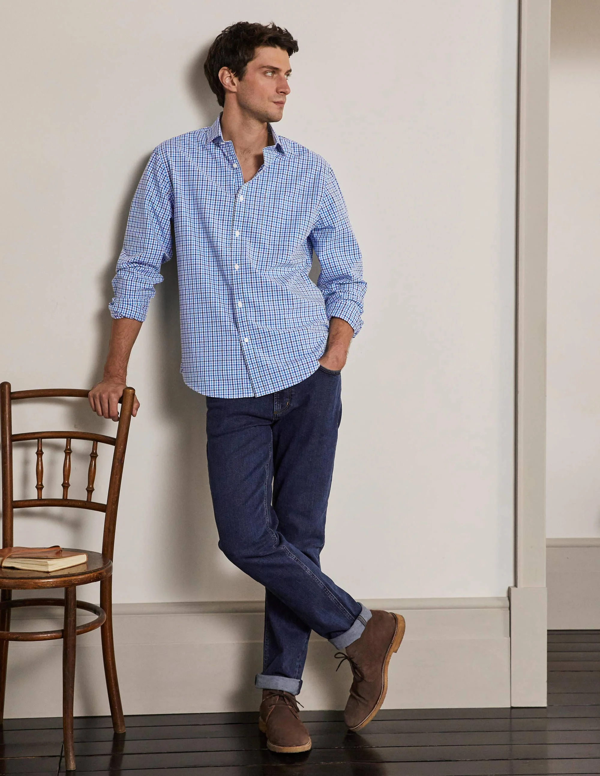 Poplin Pattern Shirt-Sky Blue Gingham - Image 2