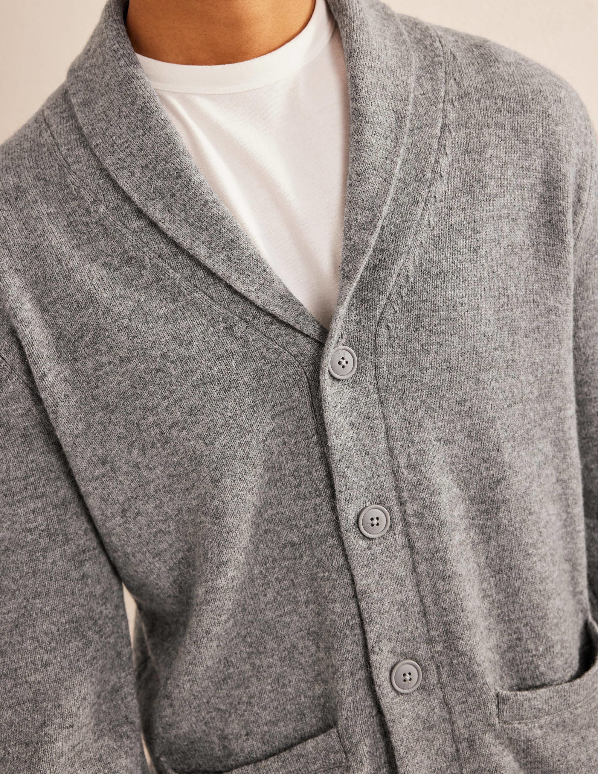 Shawl Collar Cardigan-Light Grey Melange - Image 2