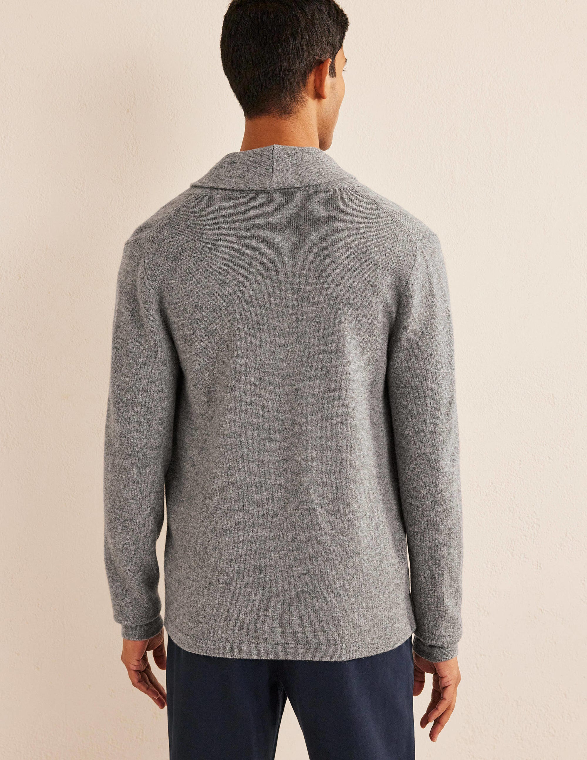 Shawl Collar Cardigan-Light Grey Melange - Image 3
