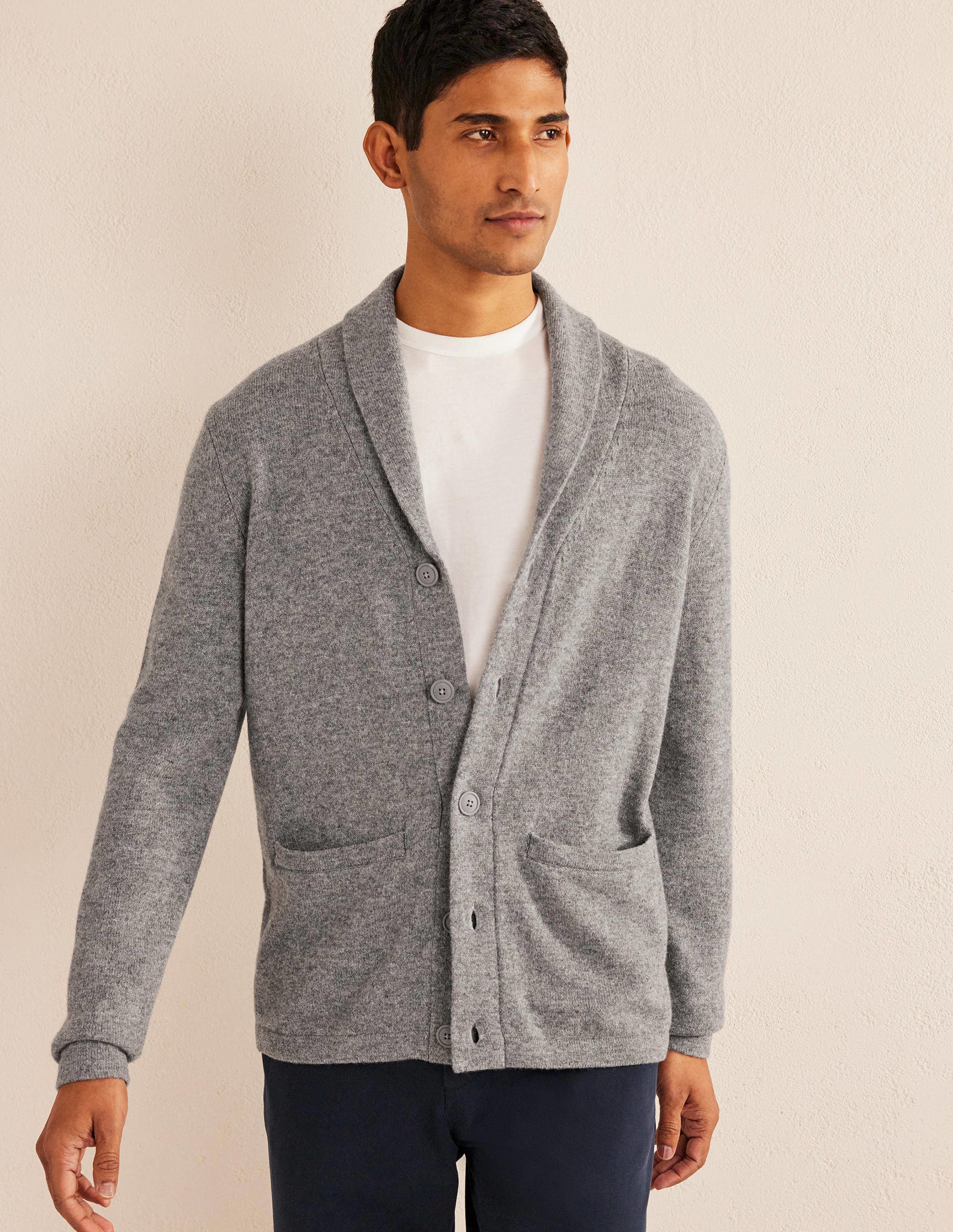 Shawl Collar Cardigan-Light Grey Melange - Image 4