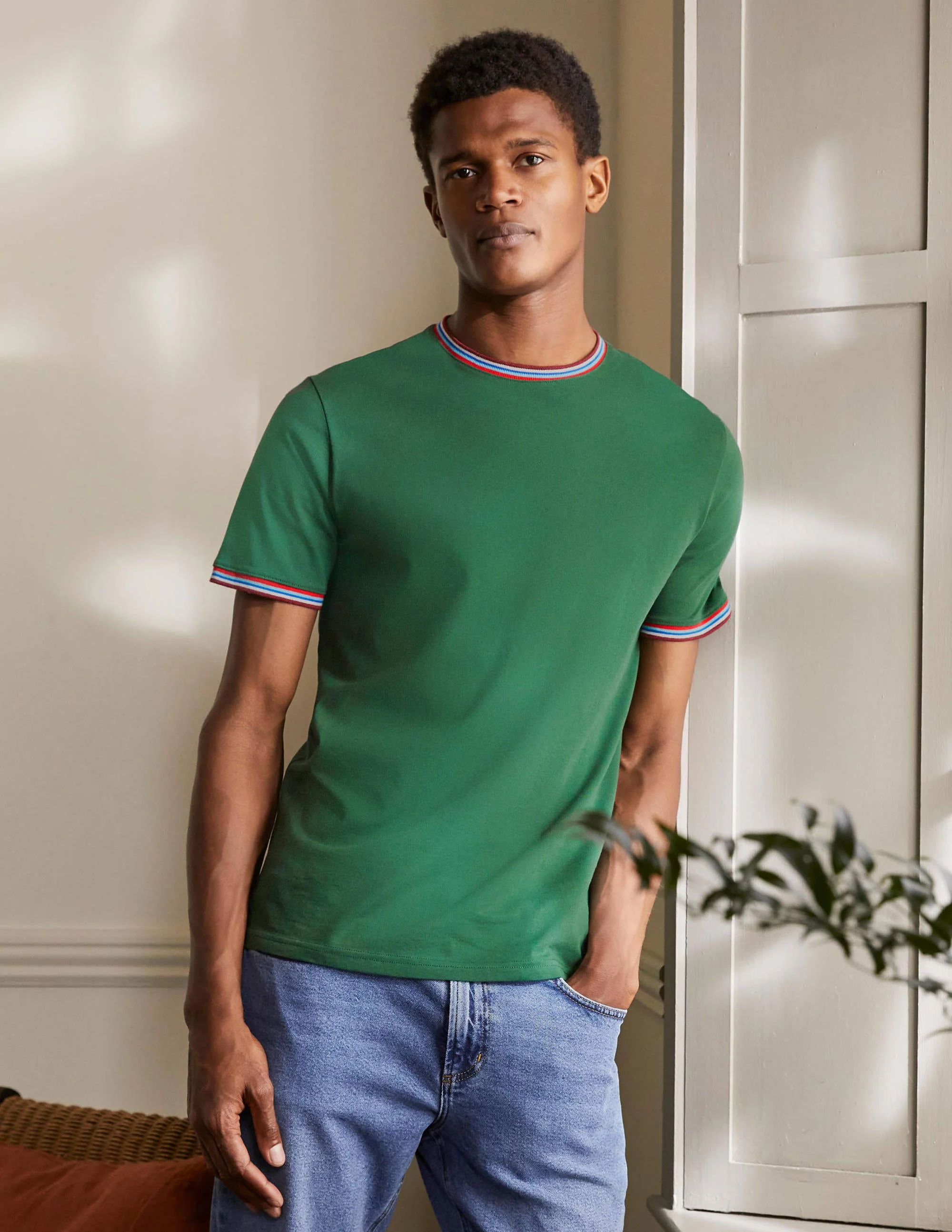 Stripe Detail T-Shirt-Park Green