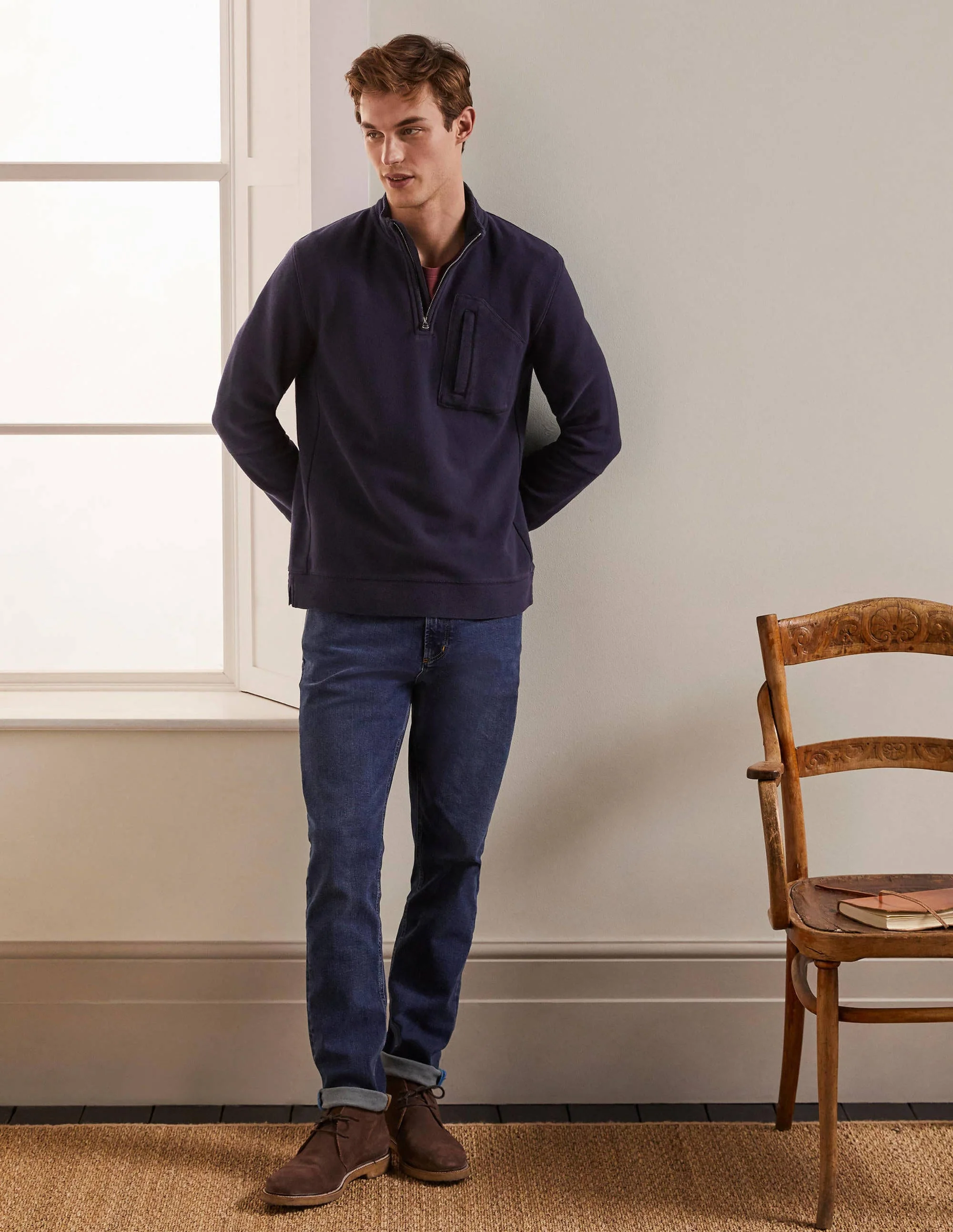 Winsford Twill Half-Zip Top-Navy