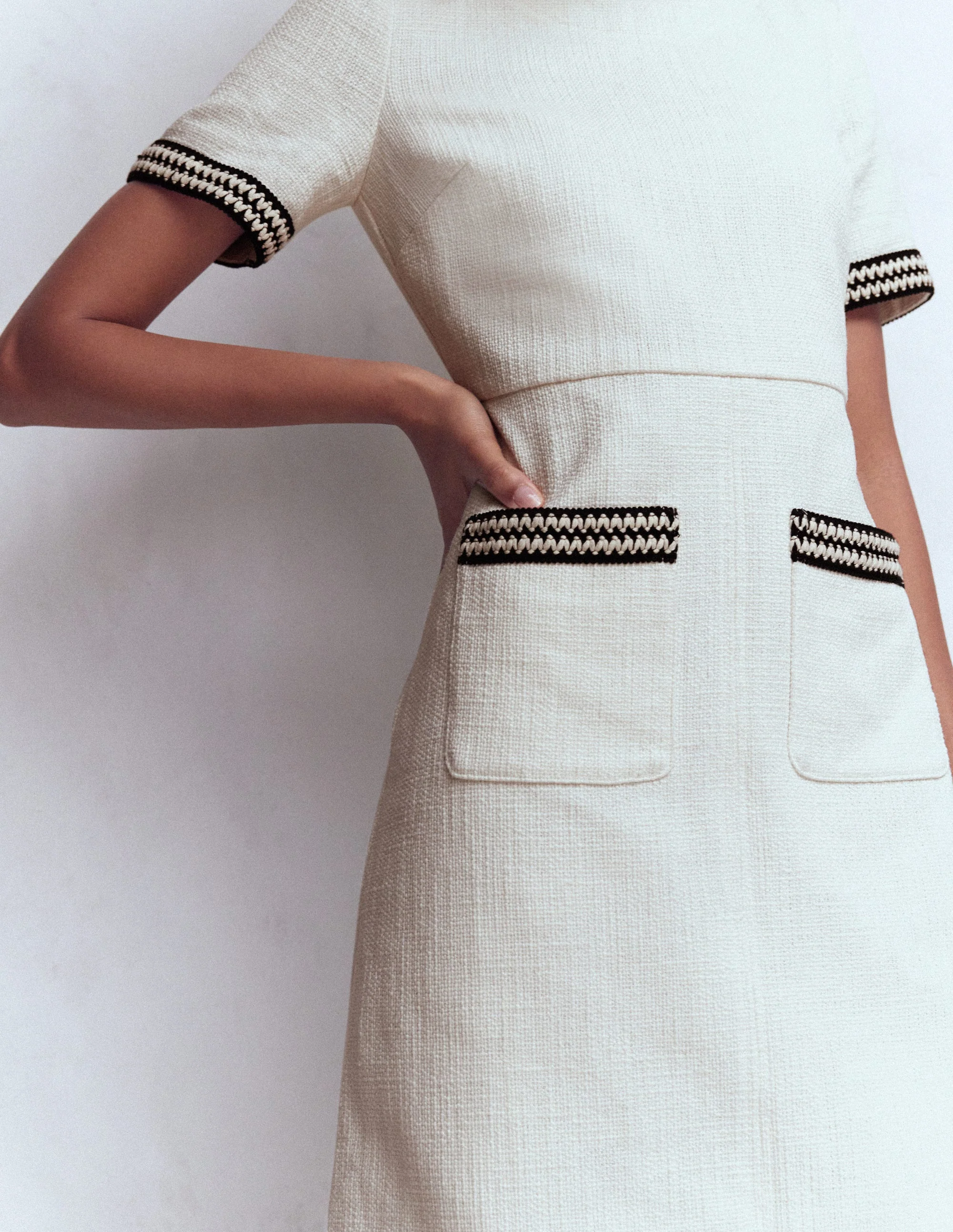 A-line Trim Short Dress-Ivory - Image 2
