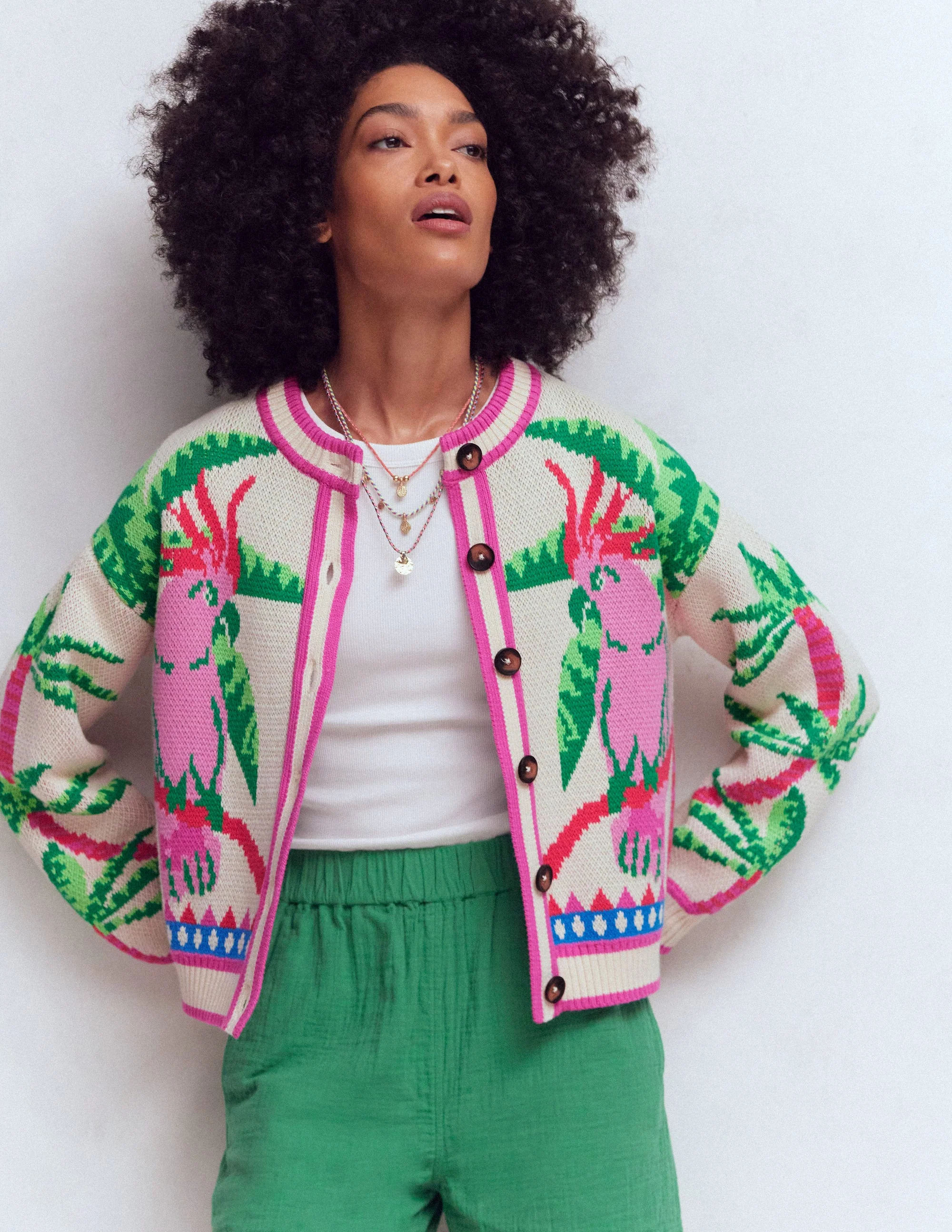Abi Jacquard Cardigan-Warm Ivory, Palm Tree Birds - Image 5